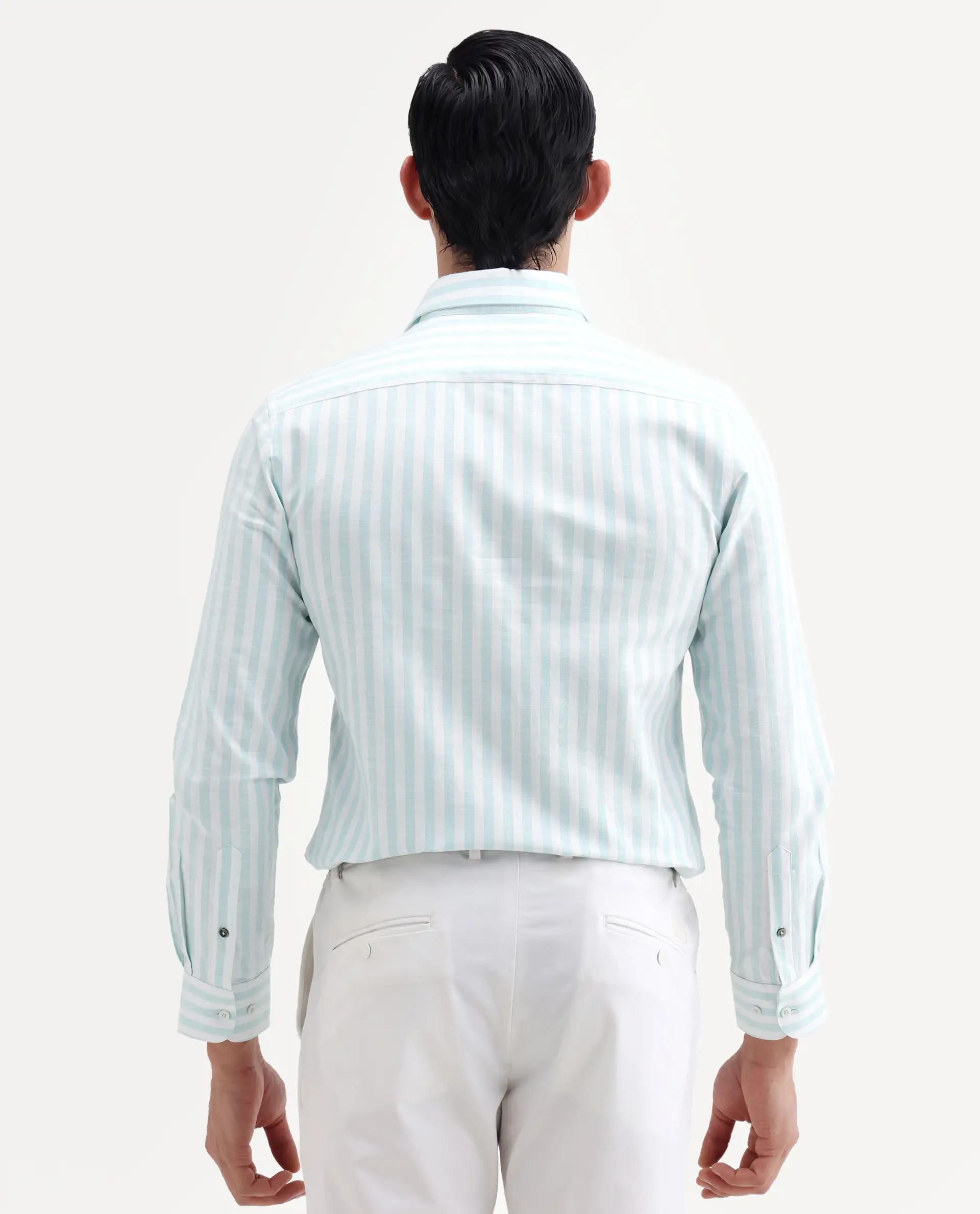 Rare Rabbit Men's Bario Green Linen Blend Fabric Full Sleeve Spread Collar Regular Striped Shirt - Image 7
