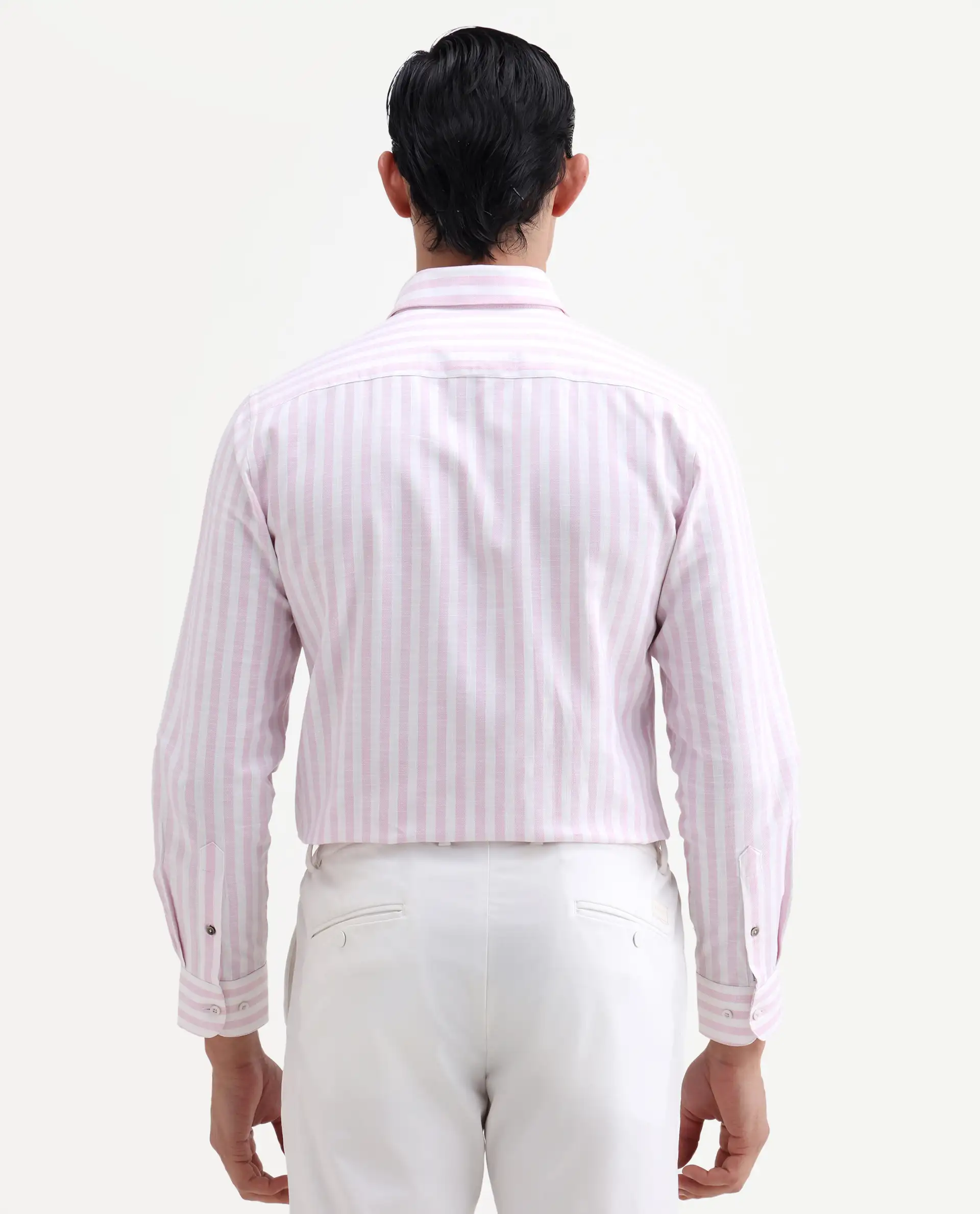 Rare Rabbit Men's Bario Pink Linen Blend Fabric Full Sleeve Spread Collar Regular Striped Shirt - Image 7