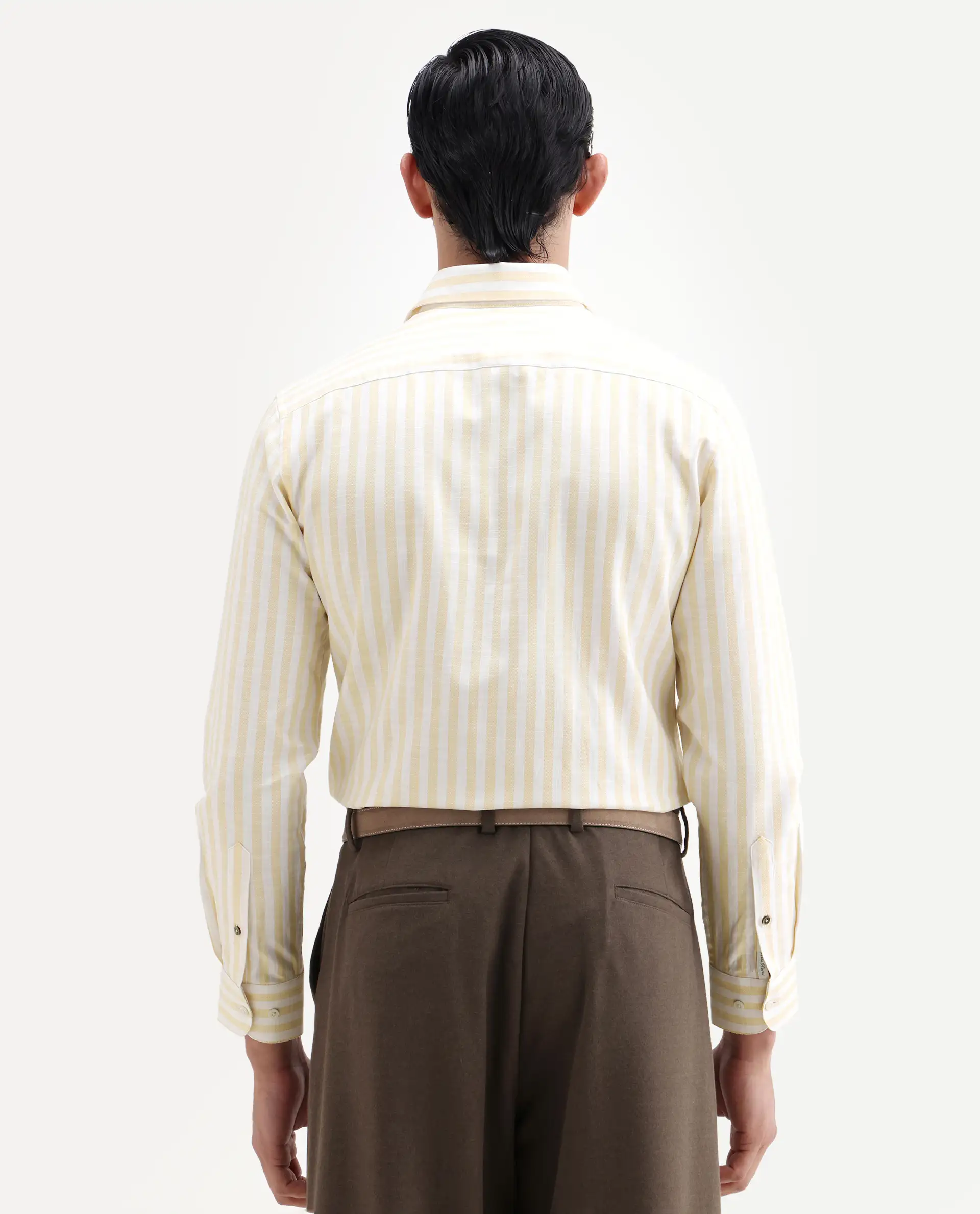 Rare Rabbit Men's Bario Yellow Linen Blend Fabric Full Sleeve Spread Collar Regular Striped Shirt - Image 7