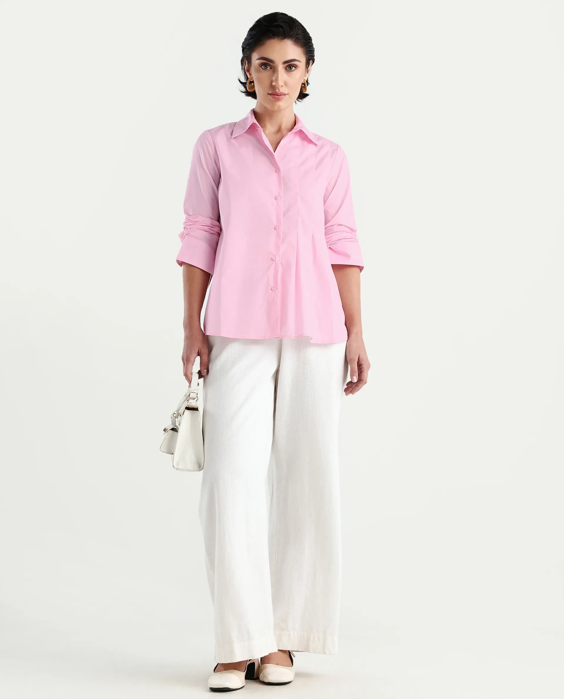 Rareism Women's Baroc Pink Cotton Collared Neck Regular Fit Shirt - Image 2