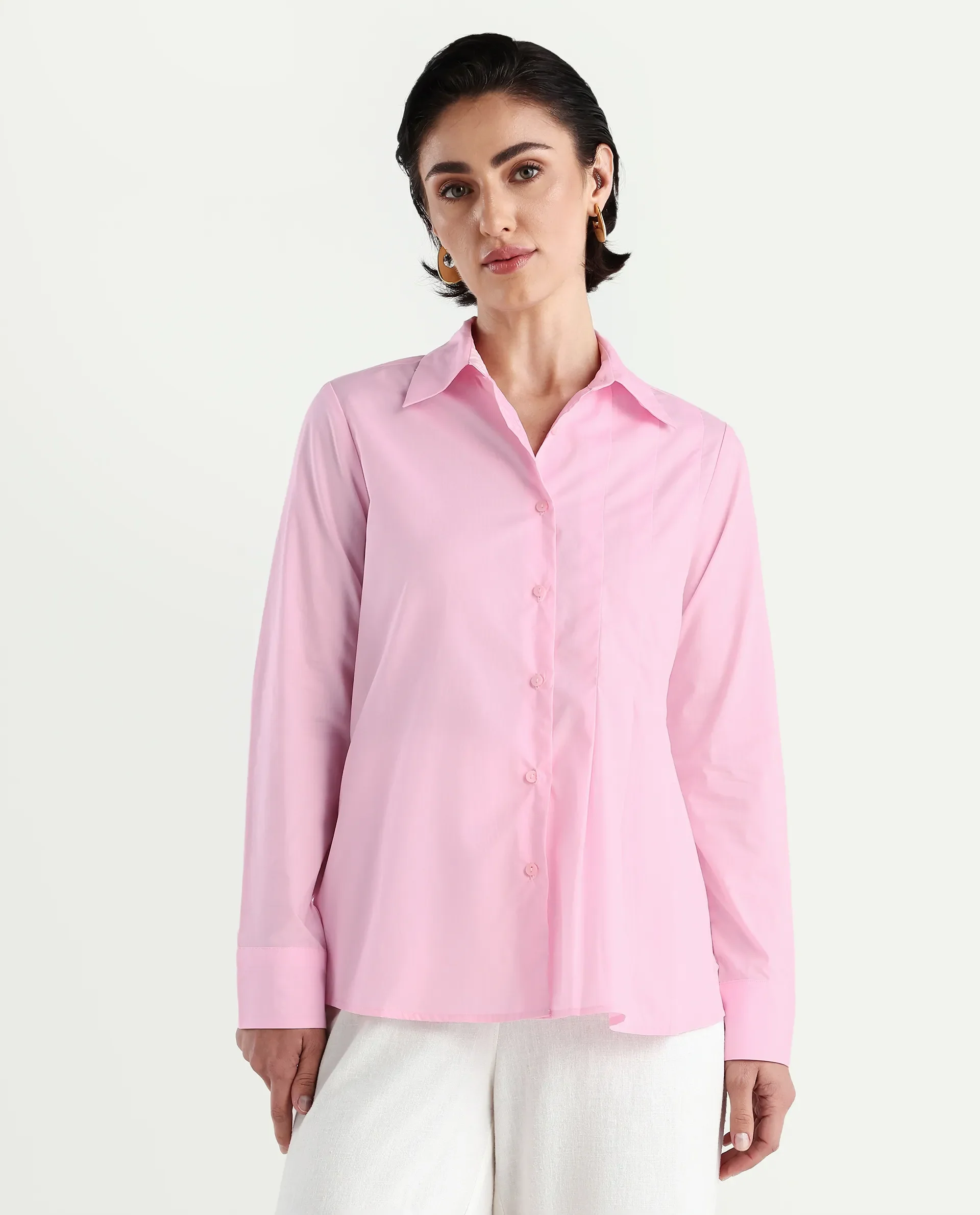 Rareism Women's Baroc Pink Cotton Collared Neck Regular Fit Shirt - Image 3