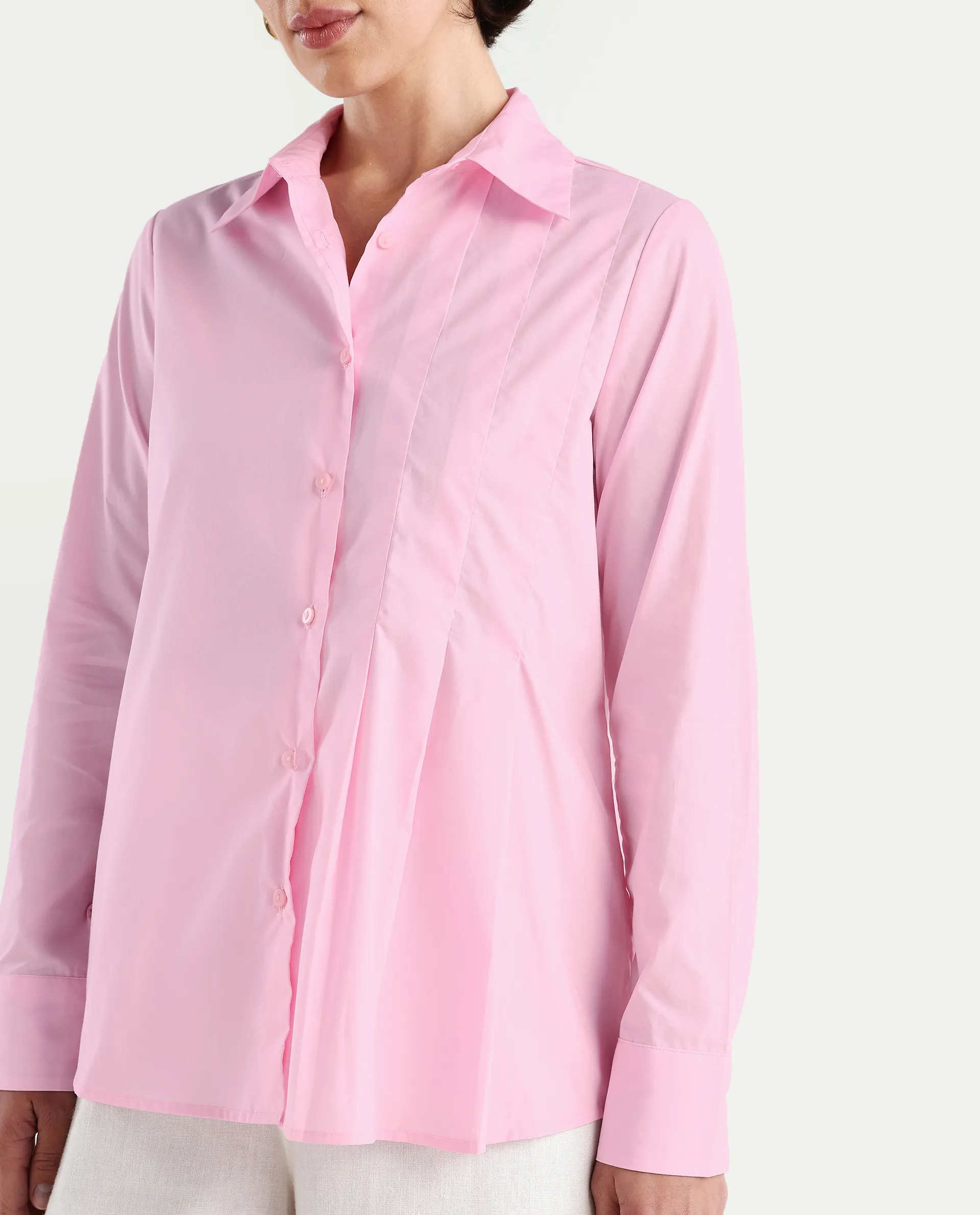 Rareism Women's Baroc Pink Cotton Collared Neck Regular Fit Shirt - Image 4