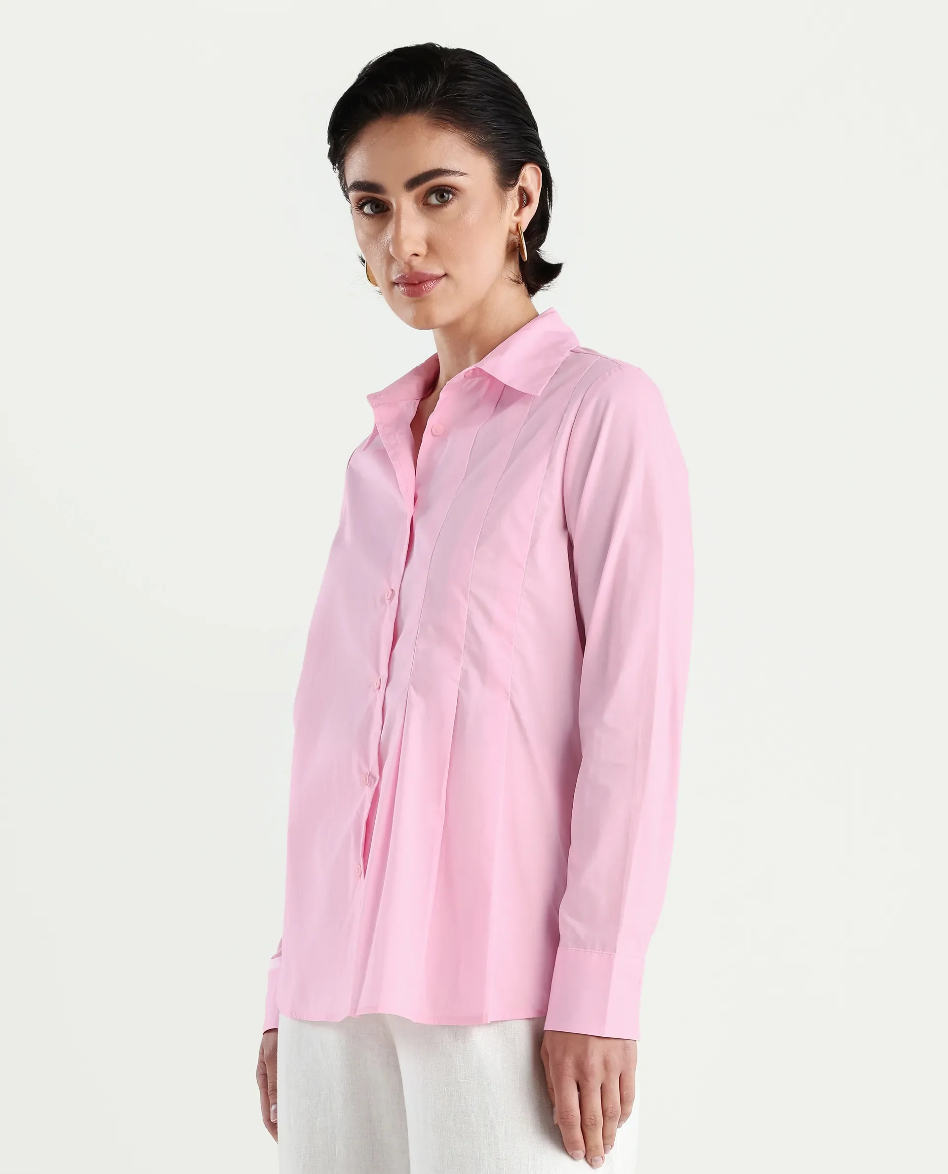 Rareism Women's Baroc Pink Cotton Collared Neck Regular Fit Shirt - Image 5