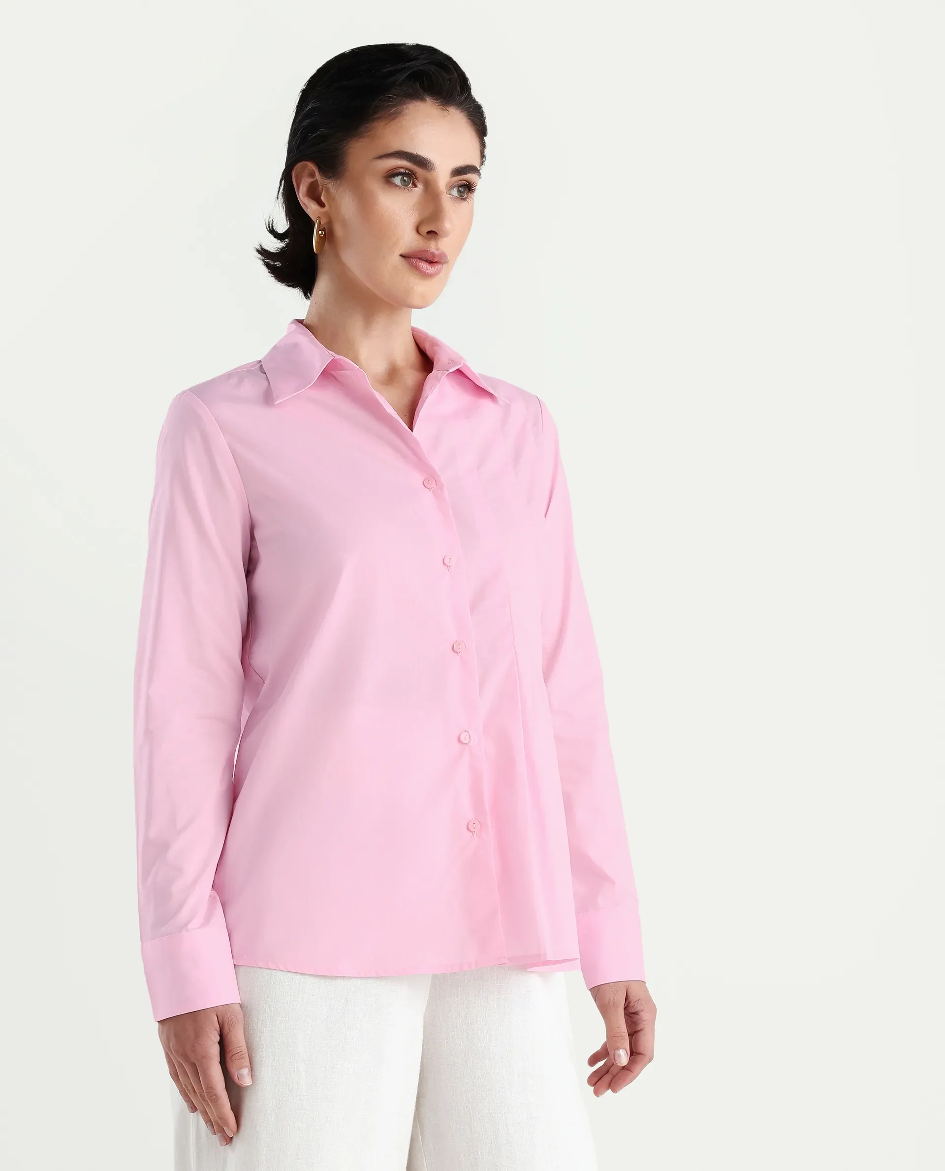 Rareism Women's Baroc Pink Cotton Collared Neck Regular Fit Shirt - Image 6