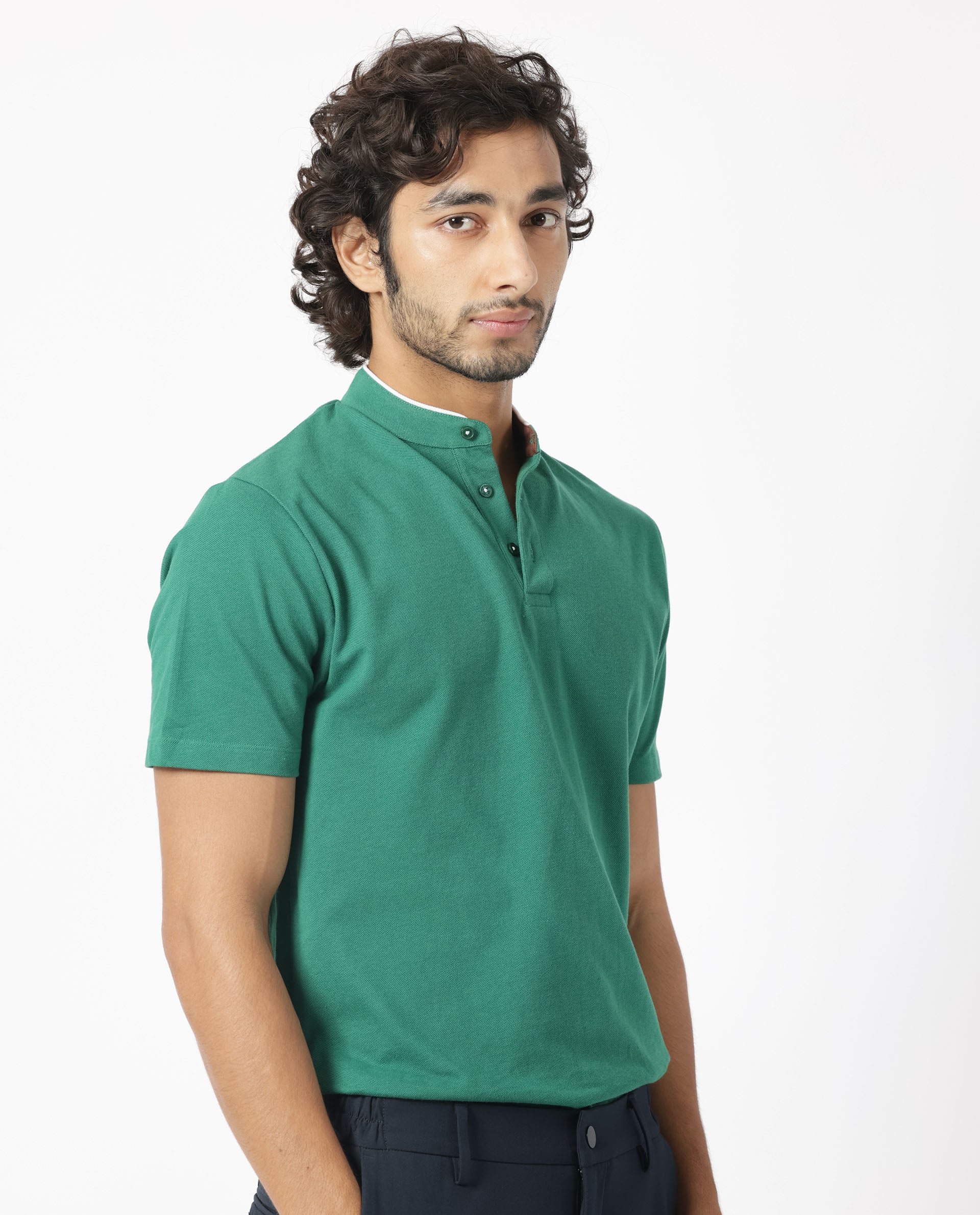 Rare Rabbit Men's Barrie Dark Green Cotton Plain Slim Fit Half Sleeve Polo - Image 10