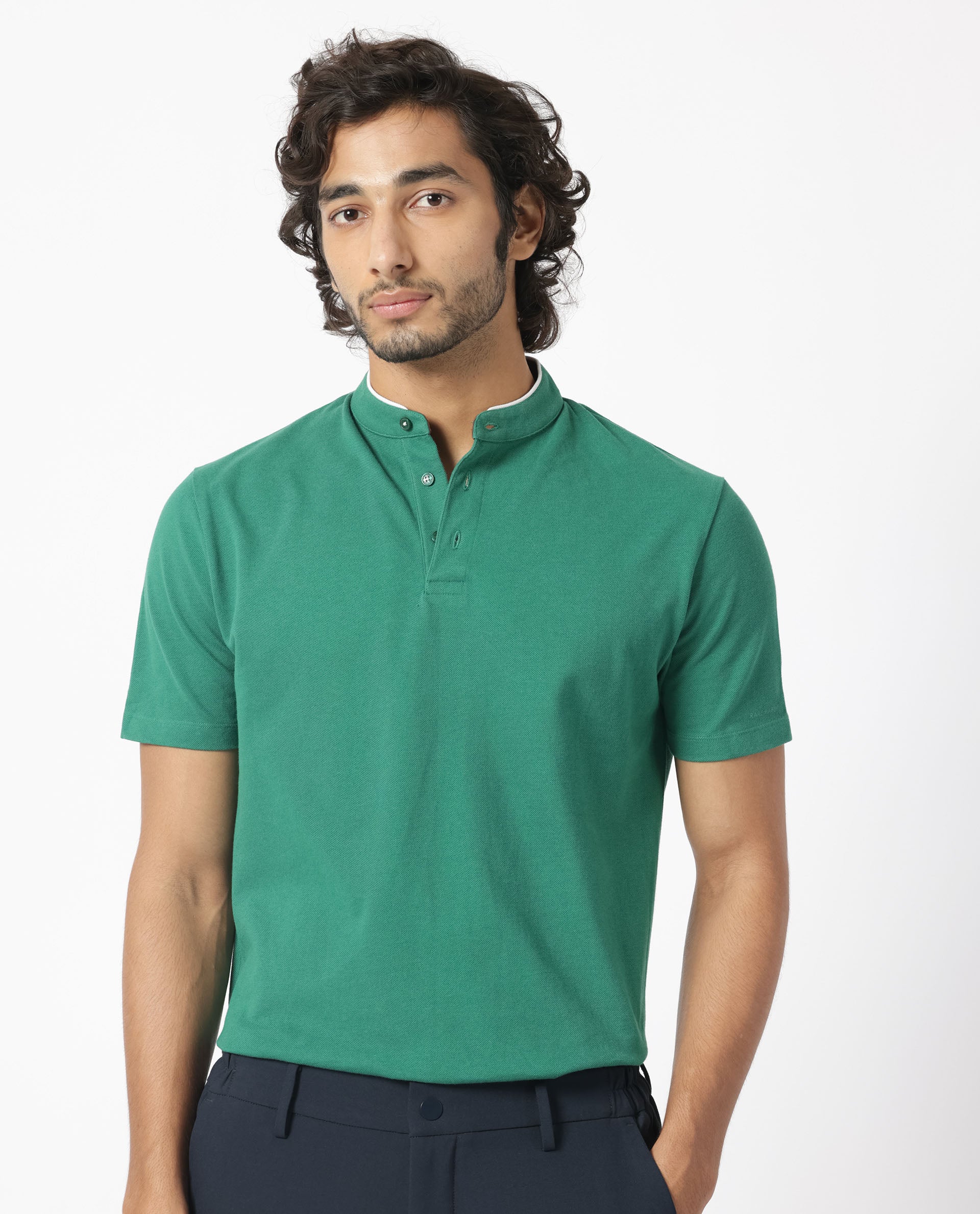 Rare Rabbit Men's Barrie Dark Green Cotton Plain Slim Fit Half Sleeve Polo - Image 11
