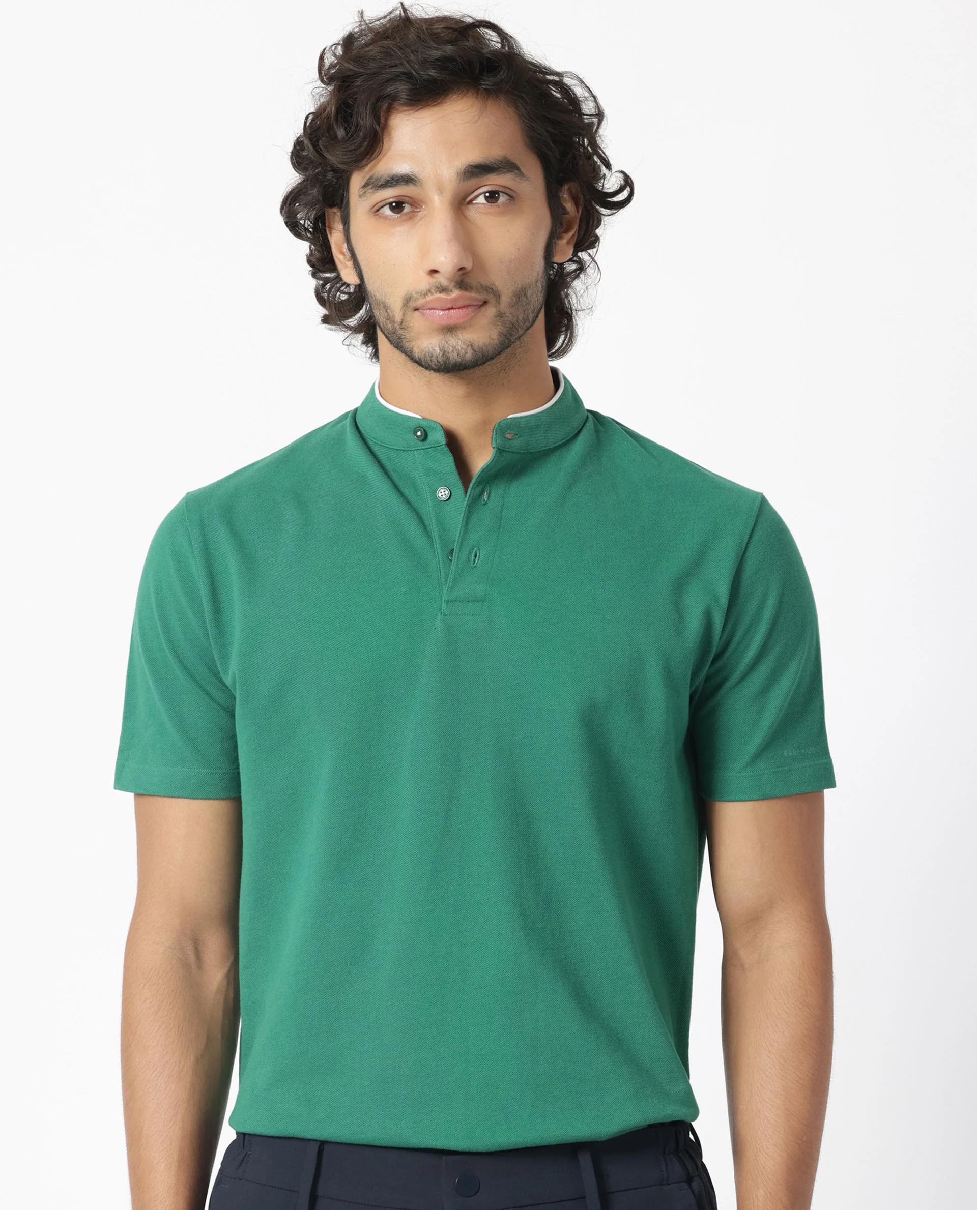 Rare Rabbit Men's Barrie Dark Green Cotton Plain Slim Fit Half Sleeve Polo - Image 2