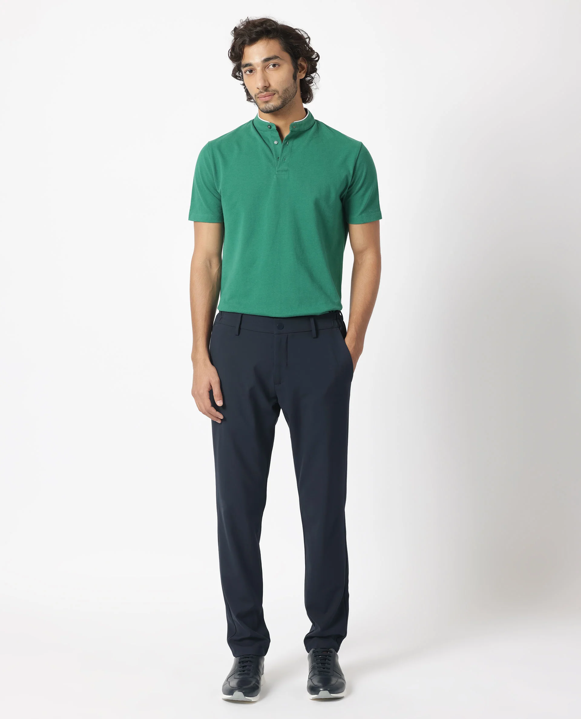Rare Rabbit Men's Barrie Dark Green Cotton Plain Slim Fit Half Sleeve Polo - Image 3