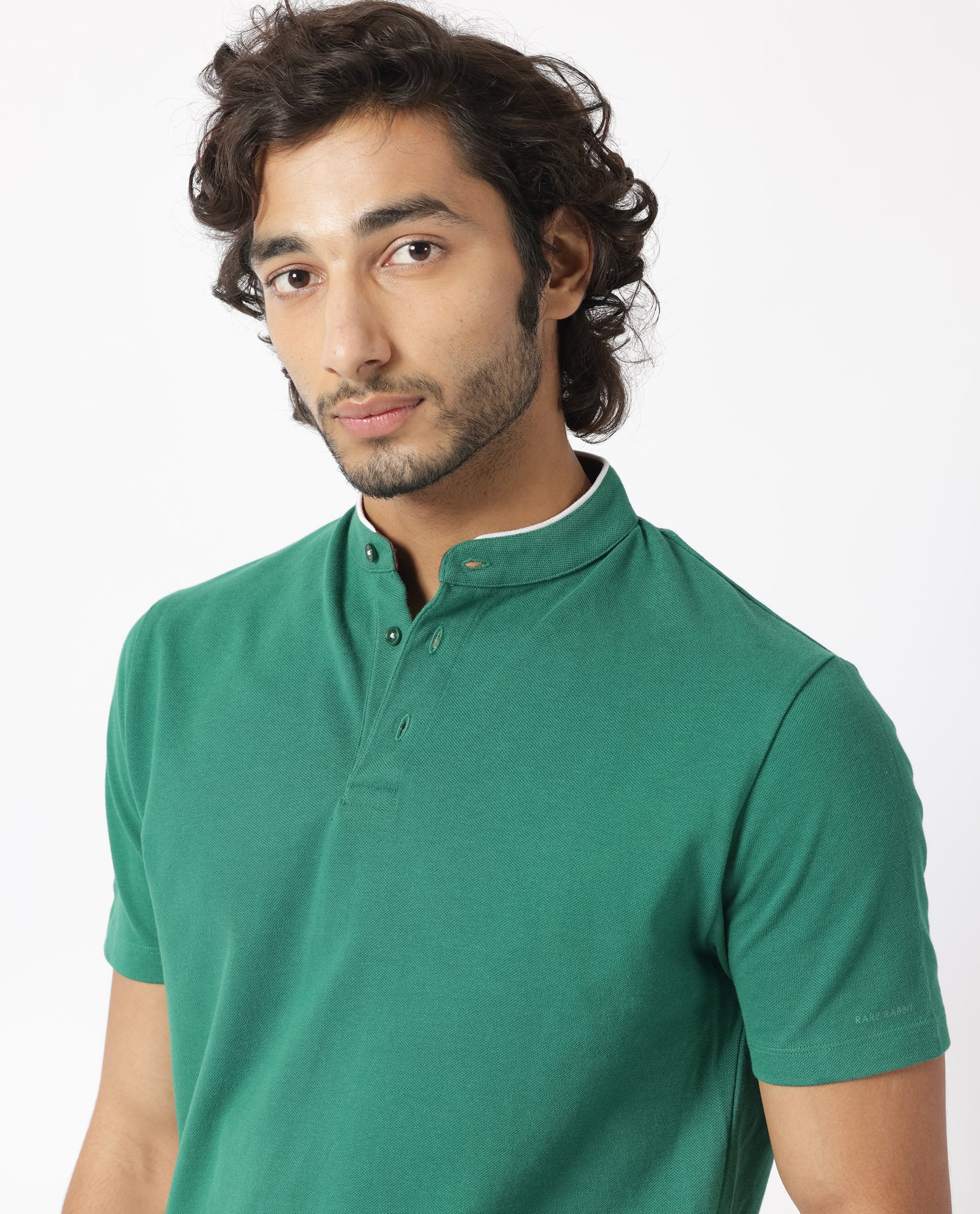Rare Rabbit Men's Barrie Dark Green Cotton Plain Slim Fit Half Sleeve Polo - Image 6
