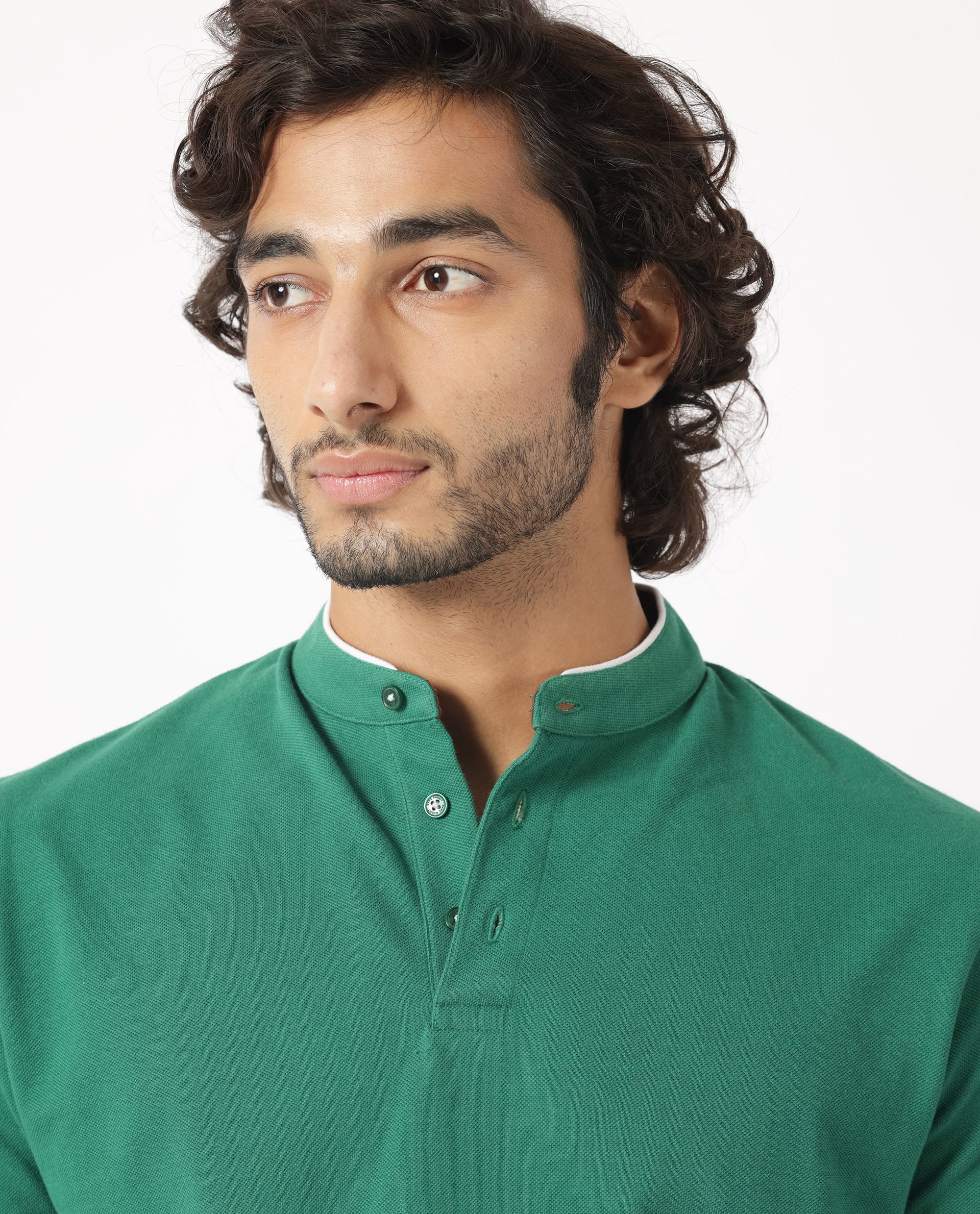 Rare Rabbit Men's Barrie Dark Green Cotton Plain Slim Fit Half Sleeve Polo - Image 7