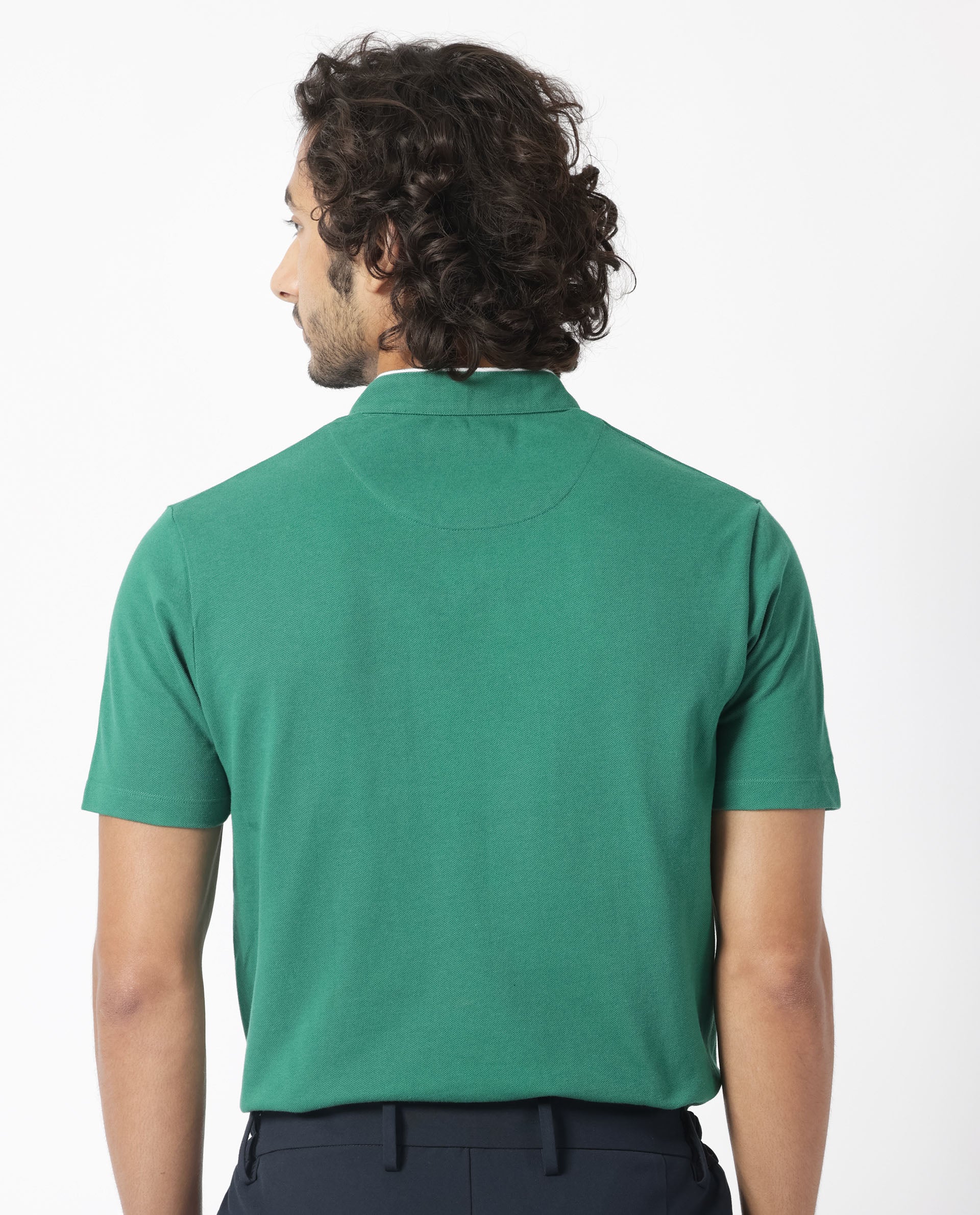 Rare Rabbit Men's Barrie Dark Green Cotton Plain Slim Fit Half Sleeve Polo - Image 8