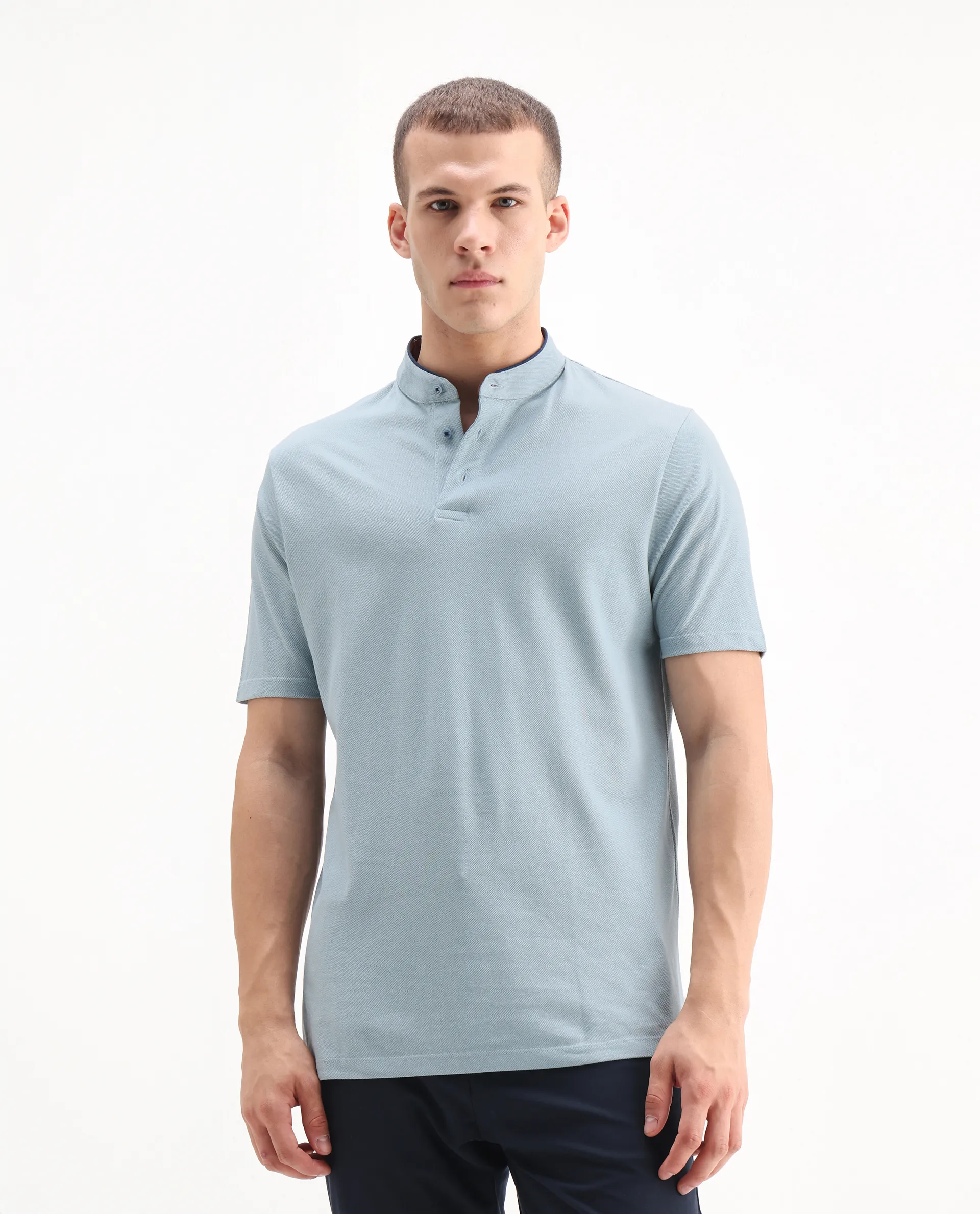 Rare Rabbit Men's Barrie Dark Grey Cotton Plain Slim Fit Half Sleeve Polo - Image 3