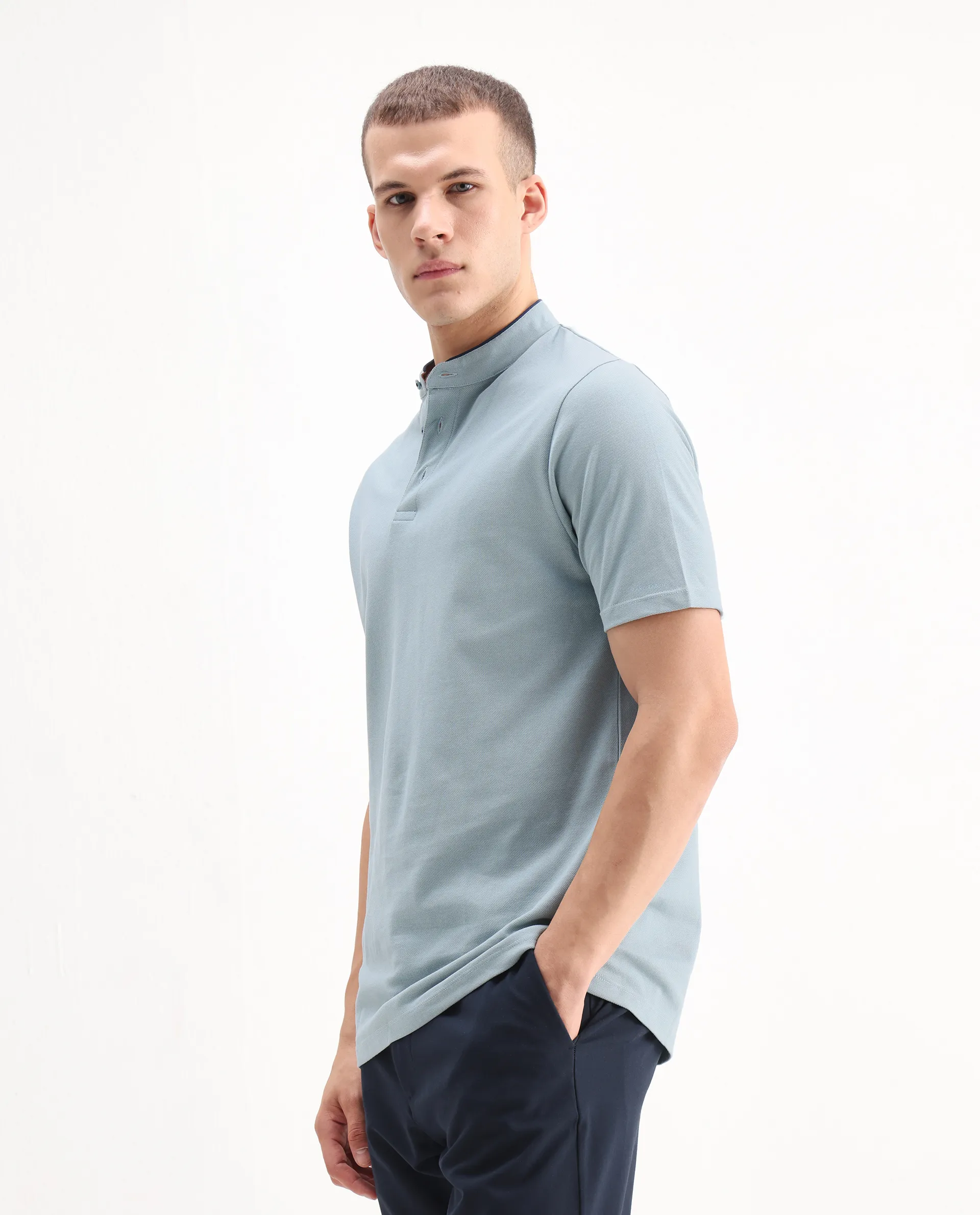 Rare Rabbit Men's Barrie Dark Grey Cotton Plain Slim Fit Half Sleeve Polo - Image 5