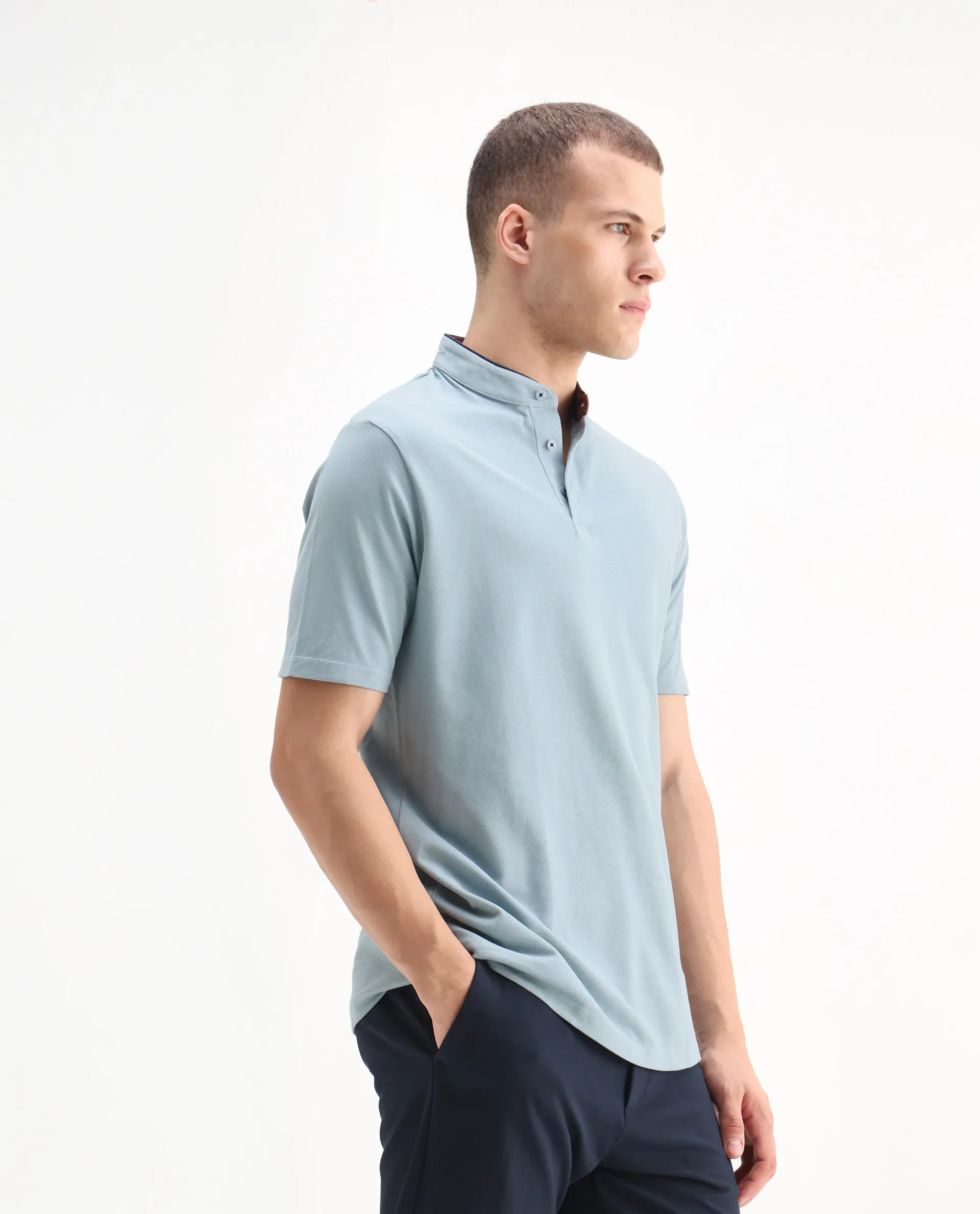 Rare Rabbit Men's Barrie Dark Grey Cotton Plain Slim Fit Half Sleeve Polo - Image 6