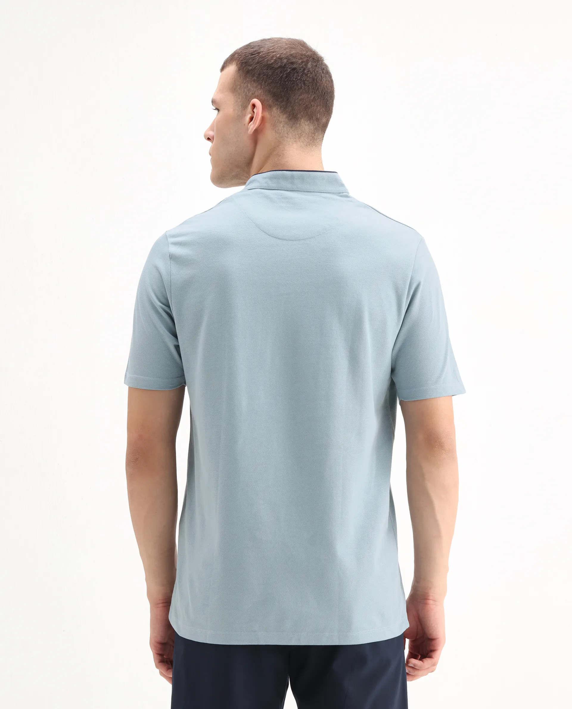 Rare Rabbit Men's Barrie Dark Grey Cotton Plain Slim Fit Half Sleeve Polo - Image 7