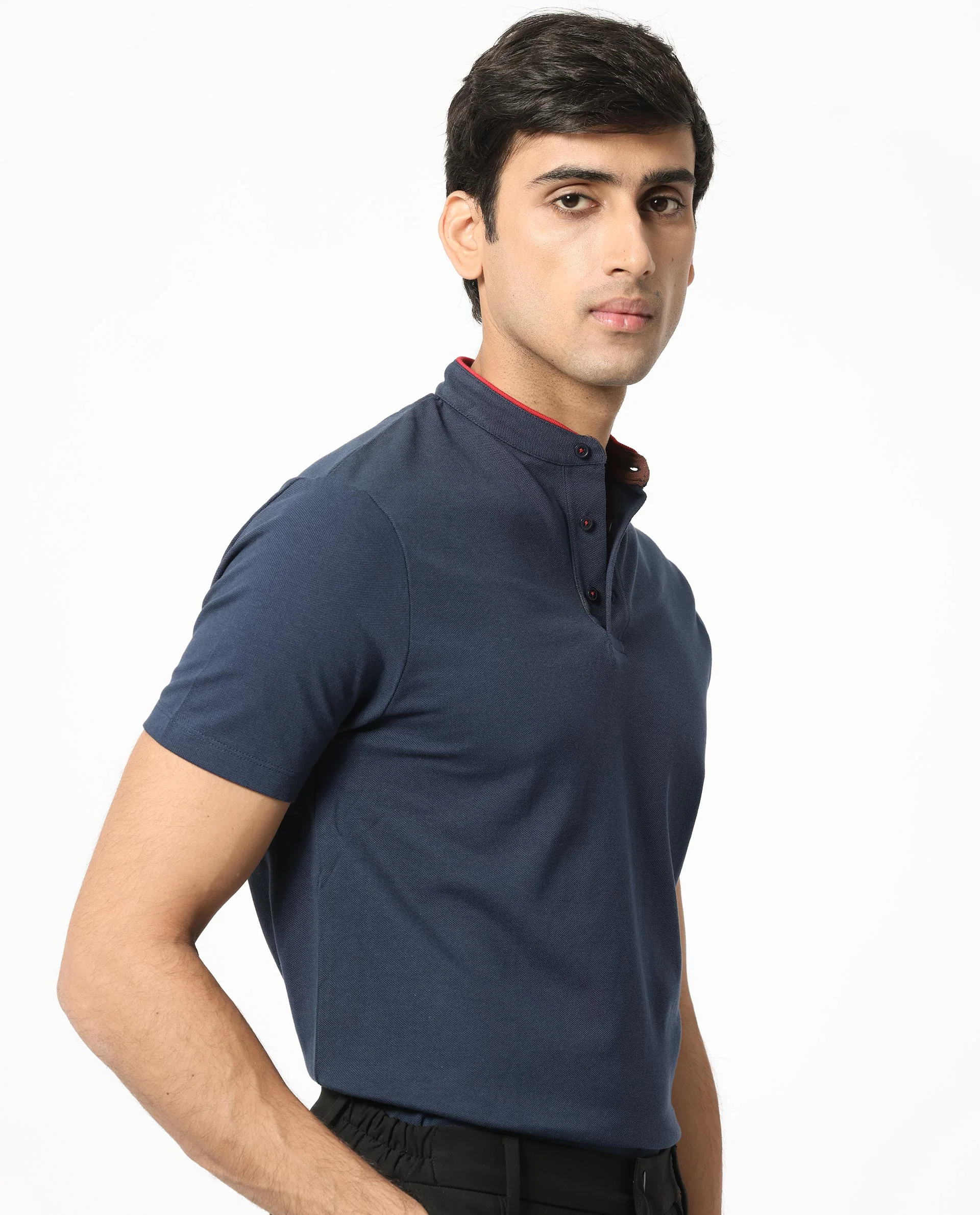 Rare Rabbit Men's Barrie Dark Navy Cotton Plain Slim Fit Half Sleeve Polo - Image 7