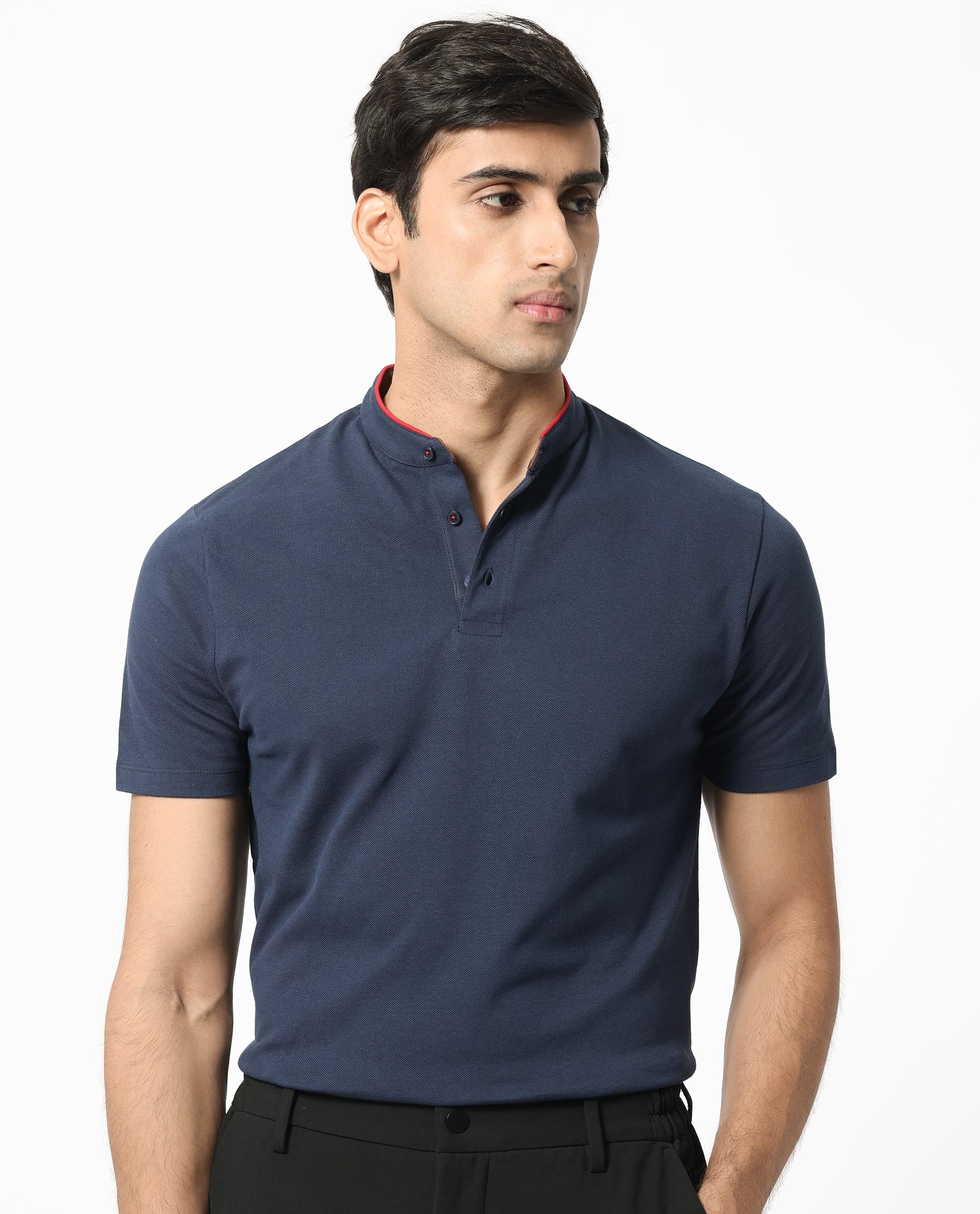 Rare Rabbit Men's Barrie Dark Navy Cotton Plain Slim Fit Half Sleeve Polo - Image 8