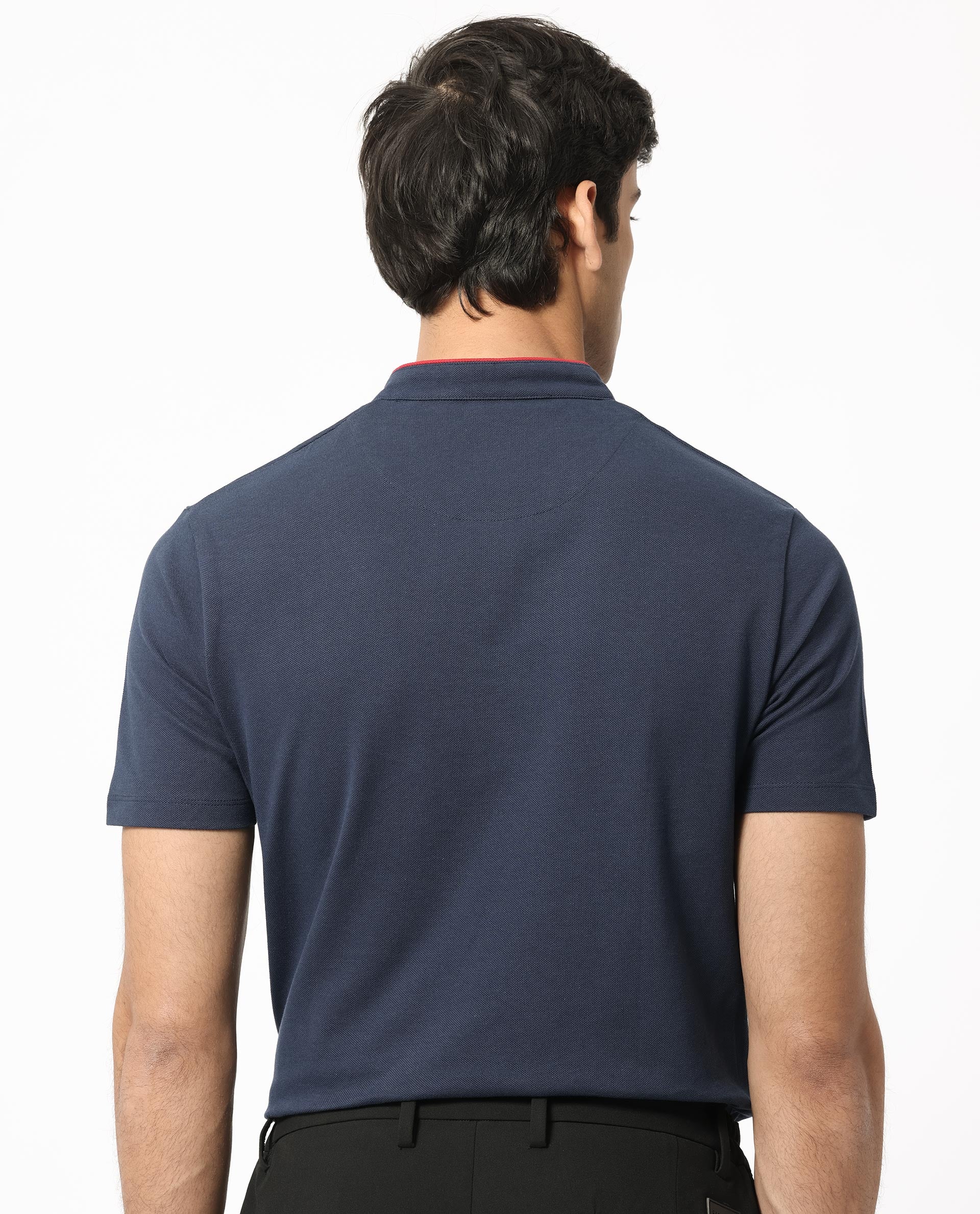 Rare Rabbit Men's Barrie Dark Navy Cotton Plain Slim Fit Half Sleeve Polo - Image 9