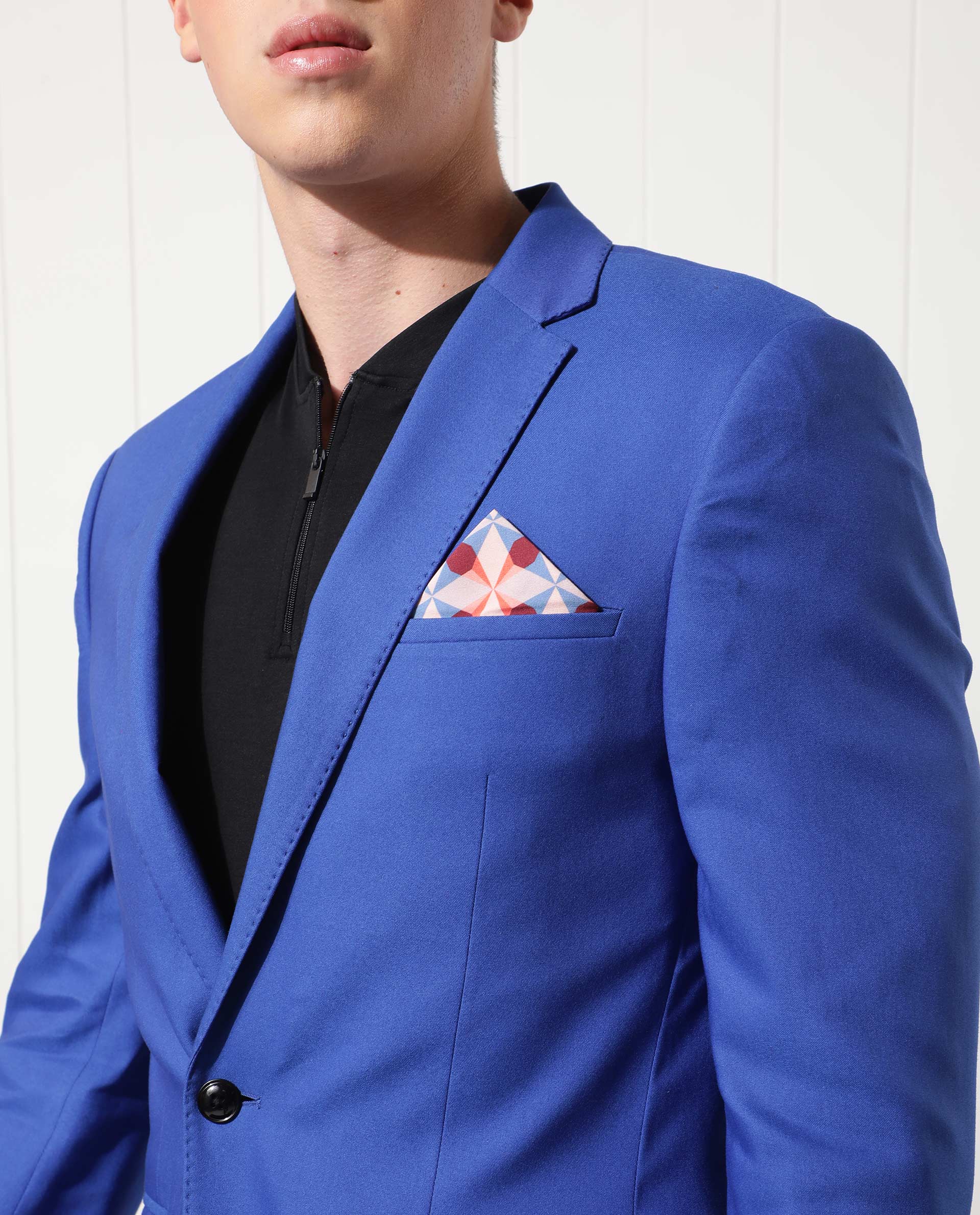 Rare Rabbit Men's Bart Blue Polyester Plain Tailored Fit Full Sleeve Lapel Neck Blazer - Image 3