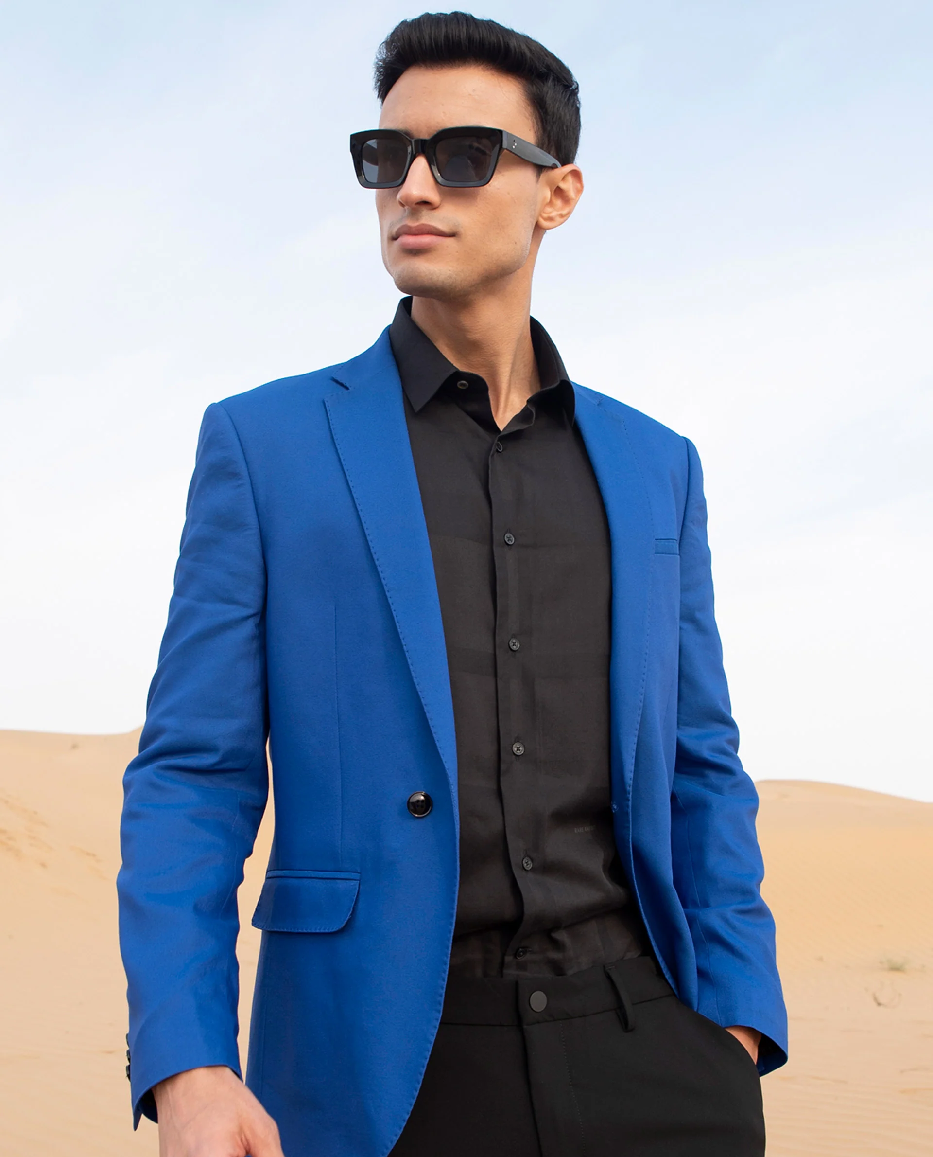 Rare Rabbit Men's Bart Blue Polyester Plain Tailored Fit Full Sleeve Lapel Neck Blazer - Image 5