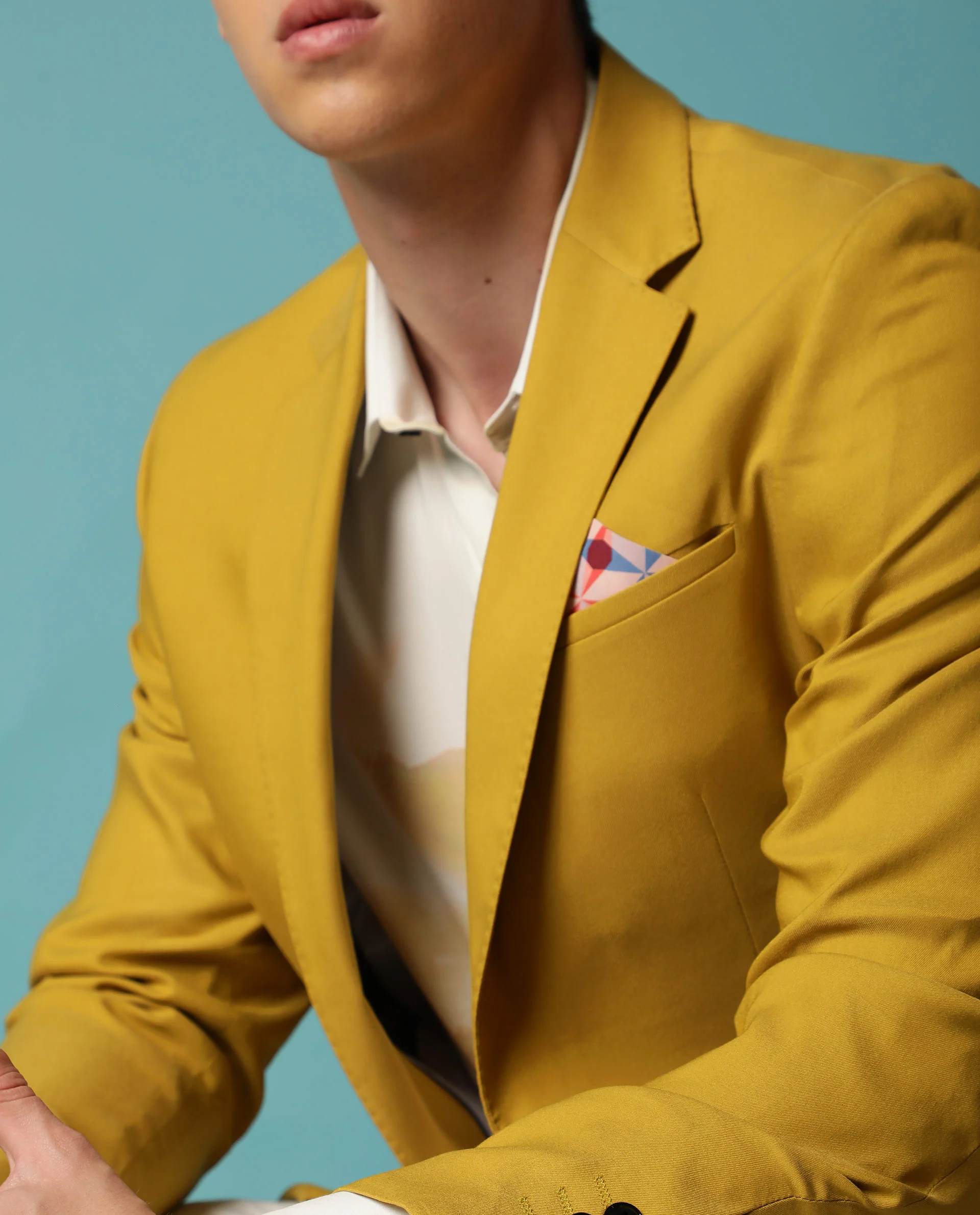 Rare Rabbit Men's Bart Mustard Polyester Plain Tailored Fit Full Sleeve Lapel Neck Blazer - Image 2