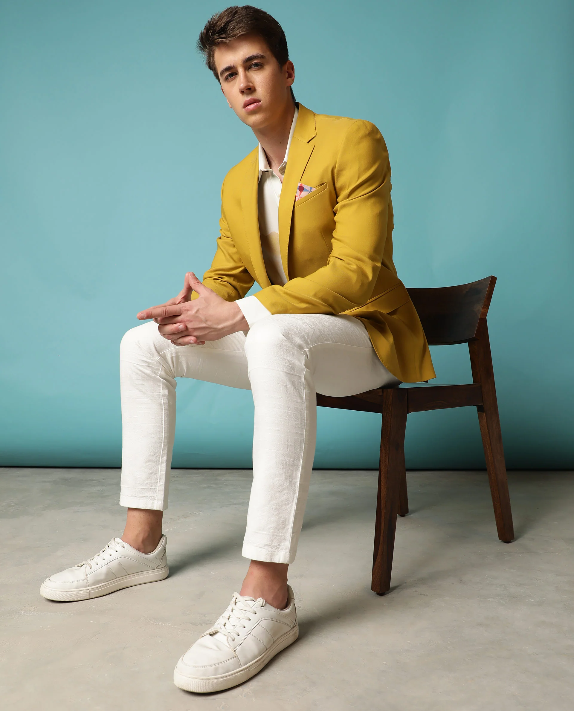 Rare Rabbit Men's Bart Mustard Polyester Plain Tailored Fit Full Sleeve Lapel Neck Blazer - Image 3