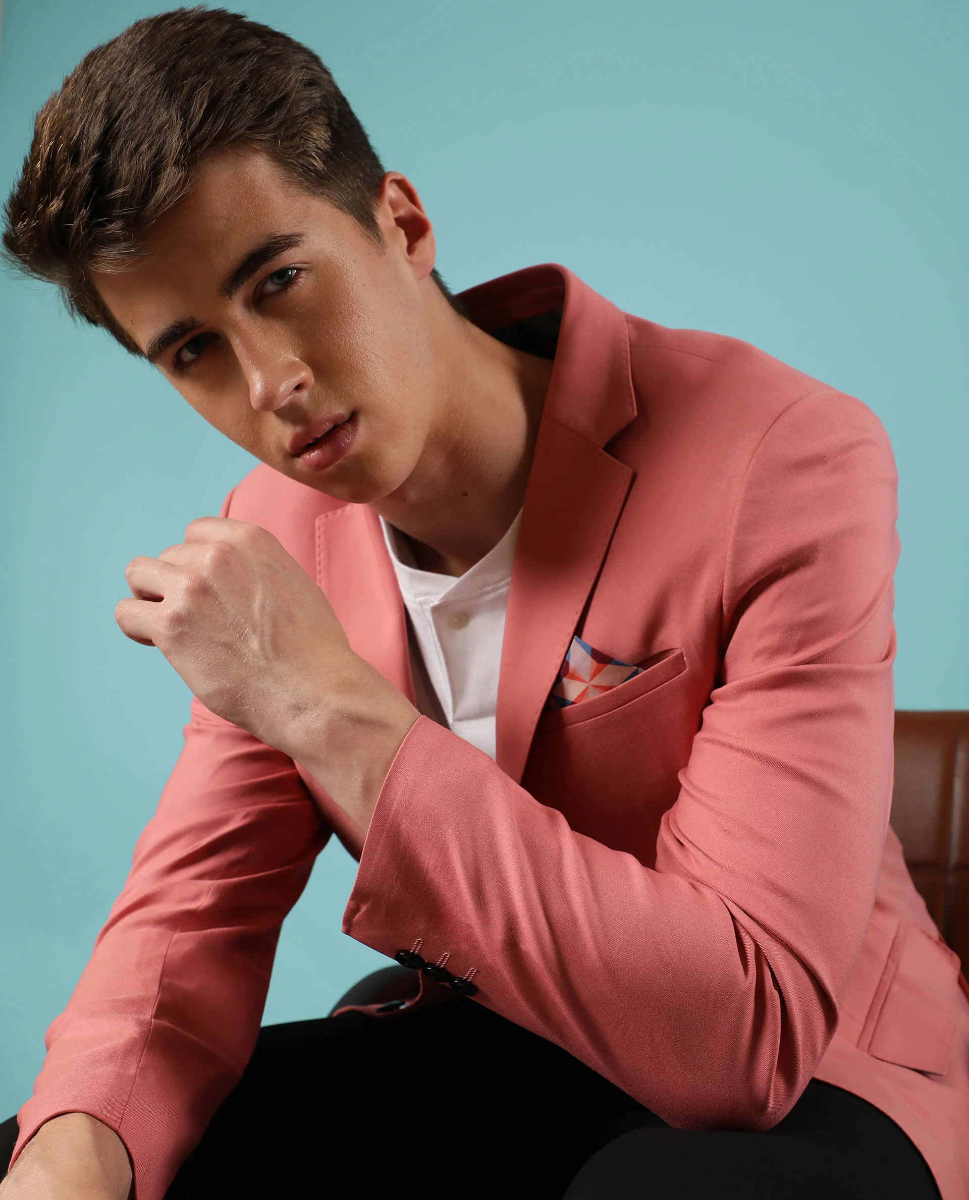 Rare Rabbit Men's Bart Pink Polyester Plain Tailored Fit Full Sleeve Lapel Neck Blazer - Image 3