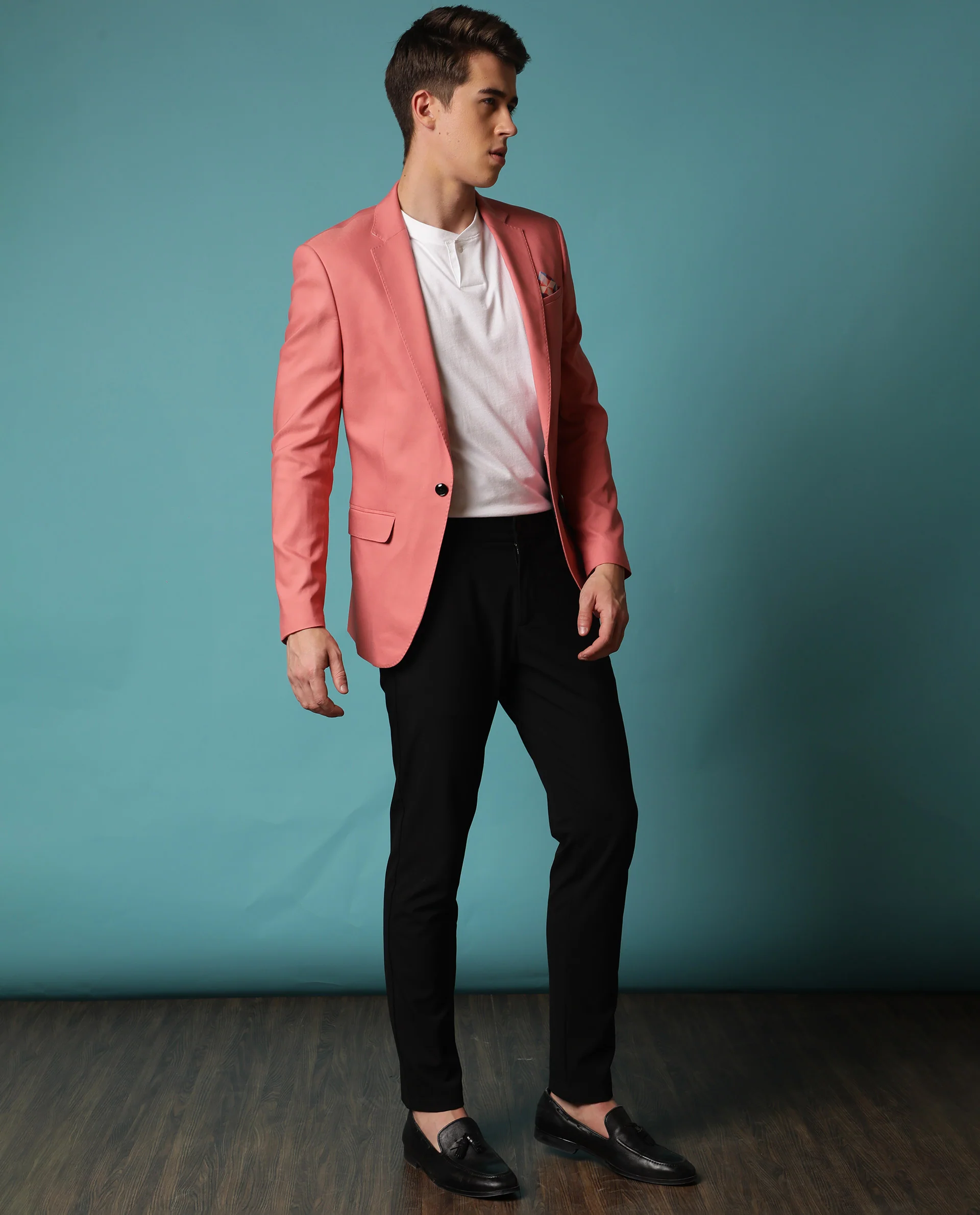 Rare Rabbit Men's Bart Pink Polyester Plain Tailored Fit Full Sleeve Lapel Neck Blazer - Image 4