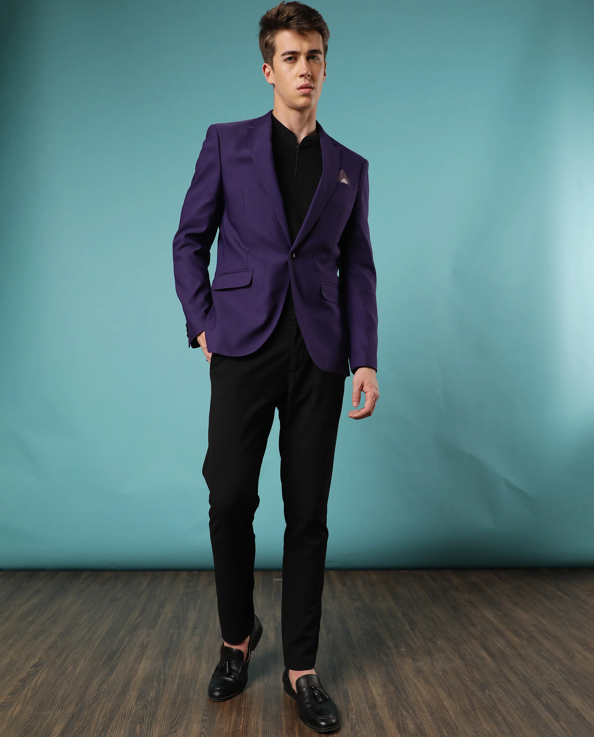 Rare Rabbit Men's Bart Purple Polyester Plain Tailored Fit Full Sleeve Lapel Neck Blazer - Image 4