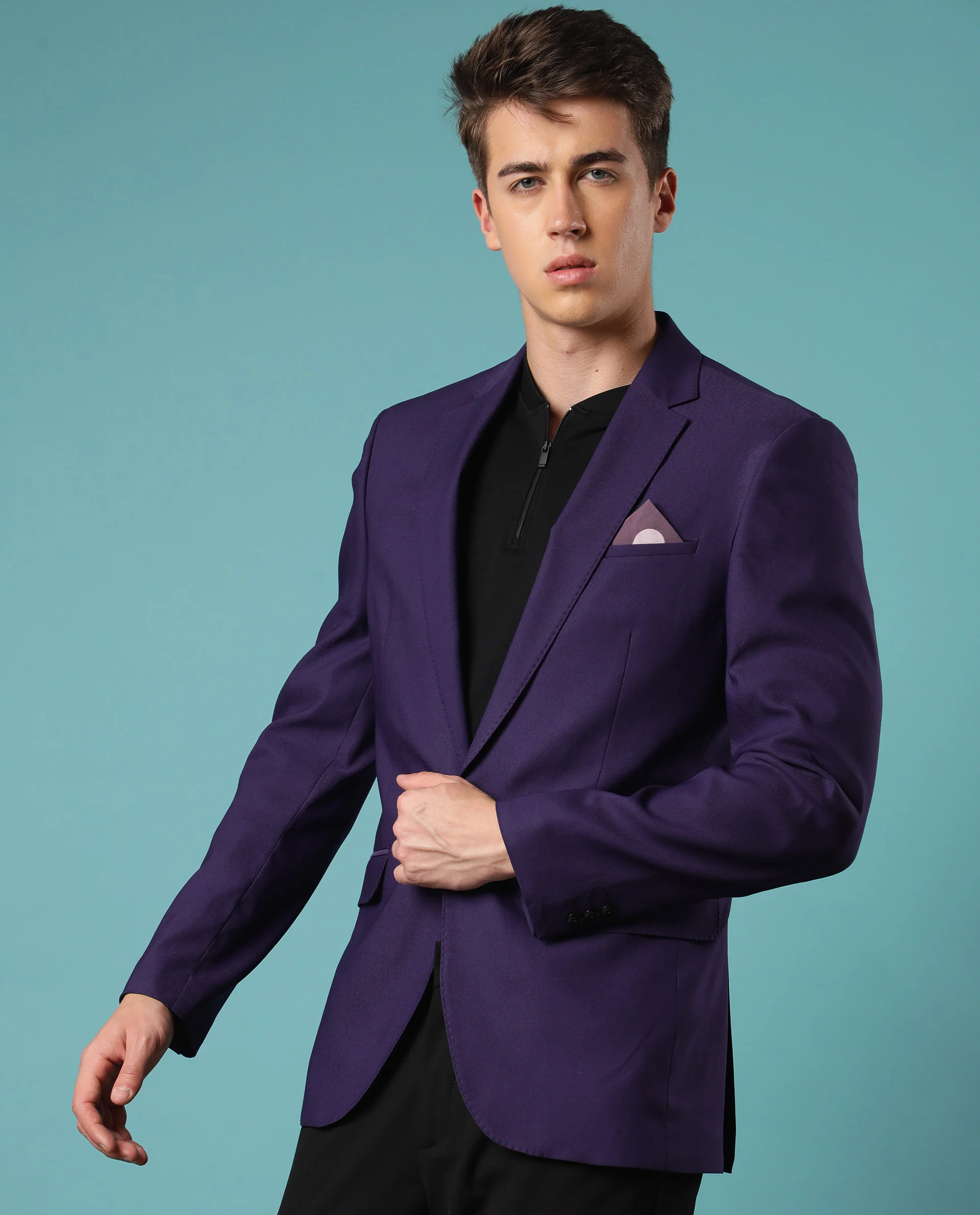 Rare Rabbit Men's Bart Purple Polyester Plain Tailored Fit Full Sleeve Lapel Neck Blazer - Image 5