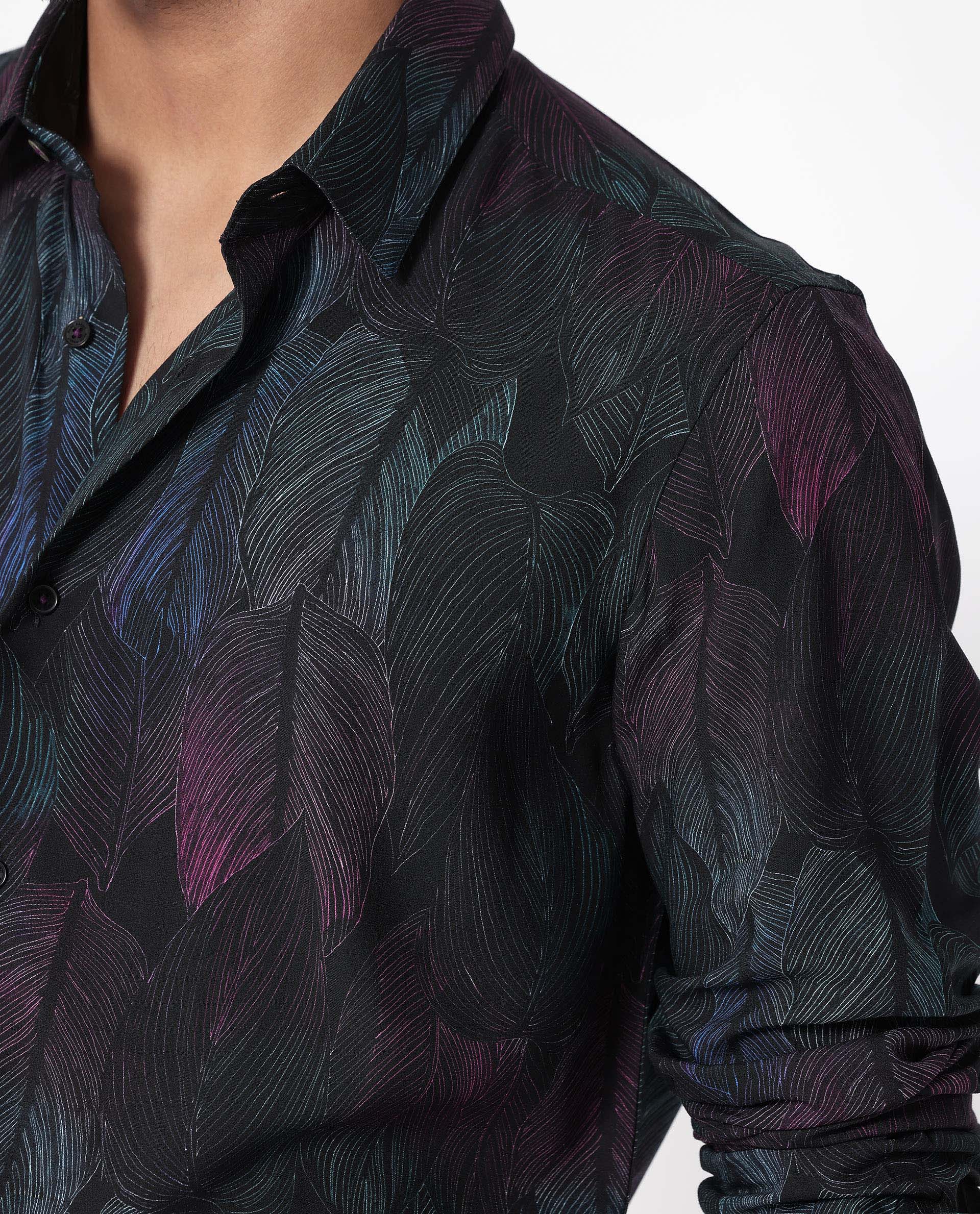 Rare Rabbit Men's Bartlet Black Viscose Floral Print Tailored Fit Full Sleeve Collared Shirt - Image 3