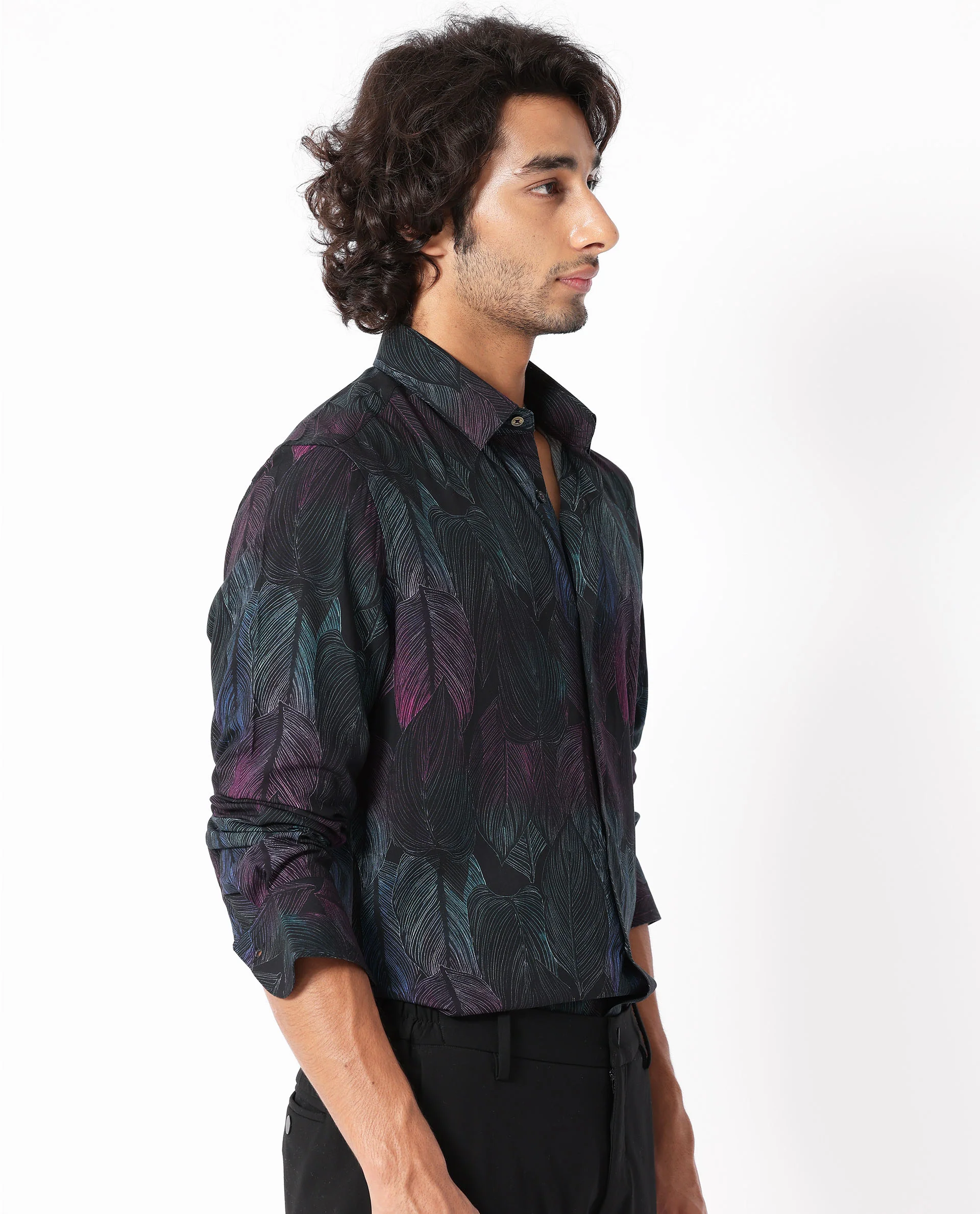 Rare Rabbit Men's Bartlet Black Viscose Floral Print Tailored Fit Full Sleeve Collared Shirt - Image 7