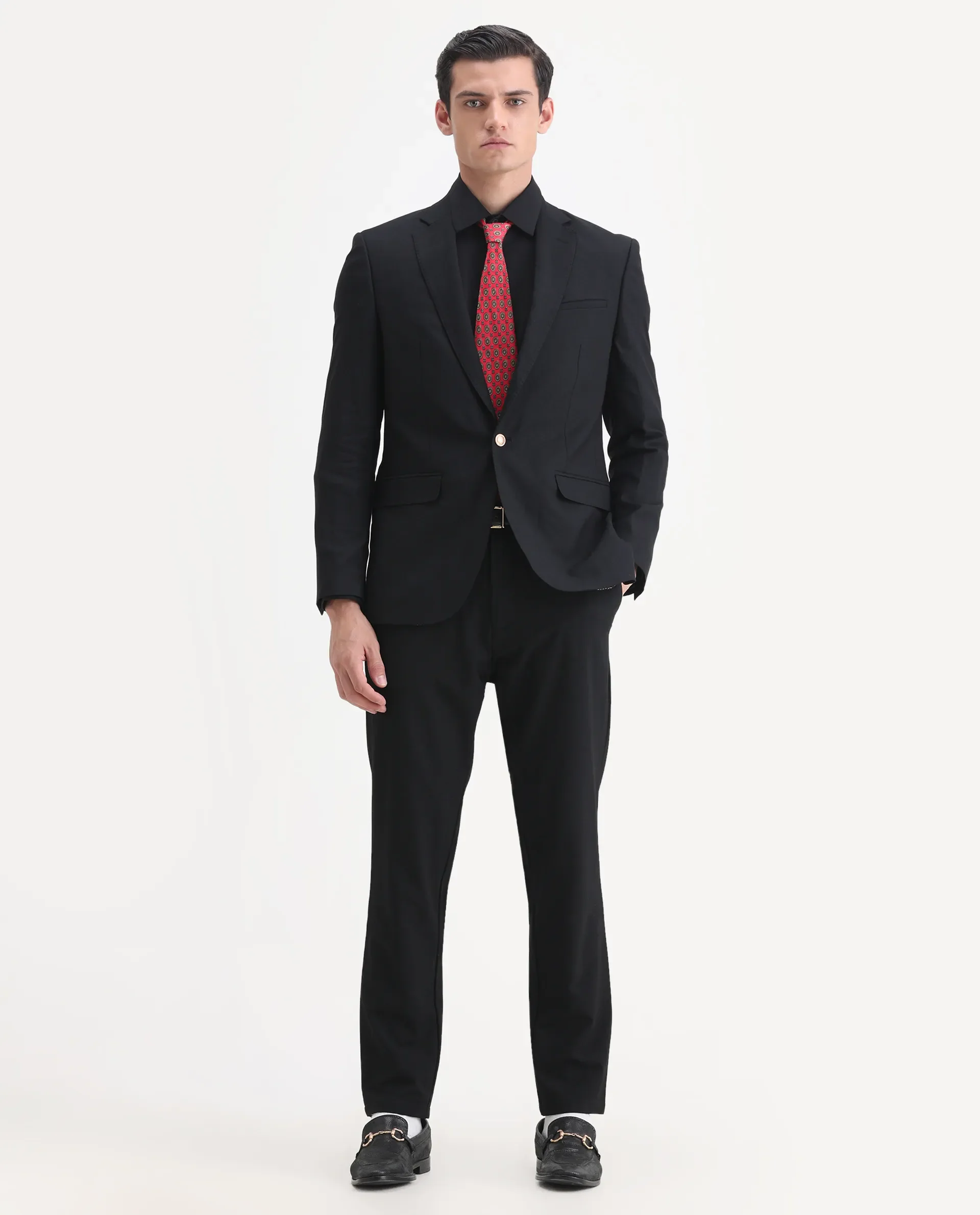 Rare Rabbit Men's Barton Black Polyester Plain Tailored Fit Full Sleeve Lapel Neck Blazer - Image 2