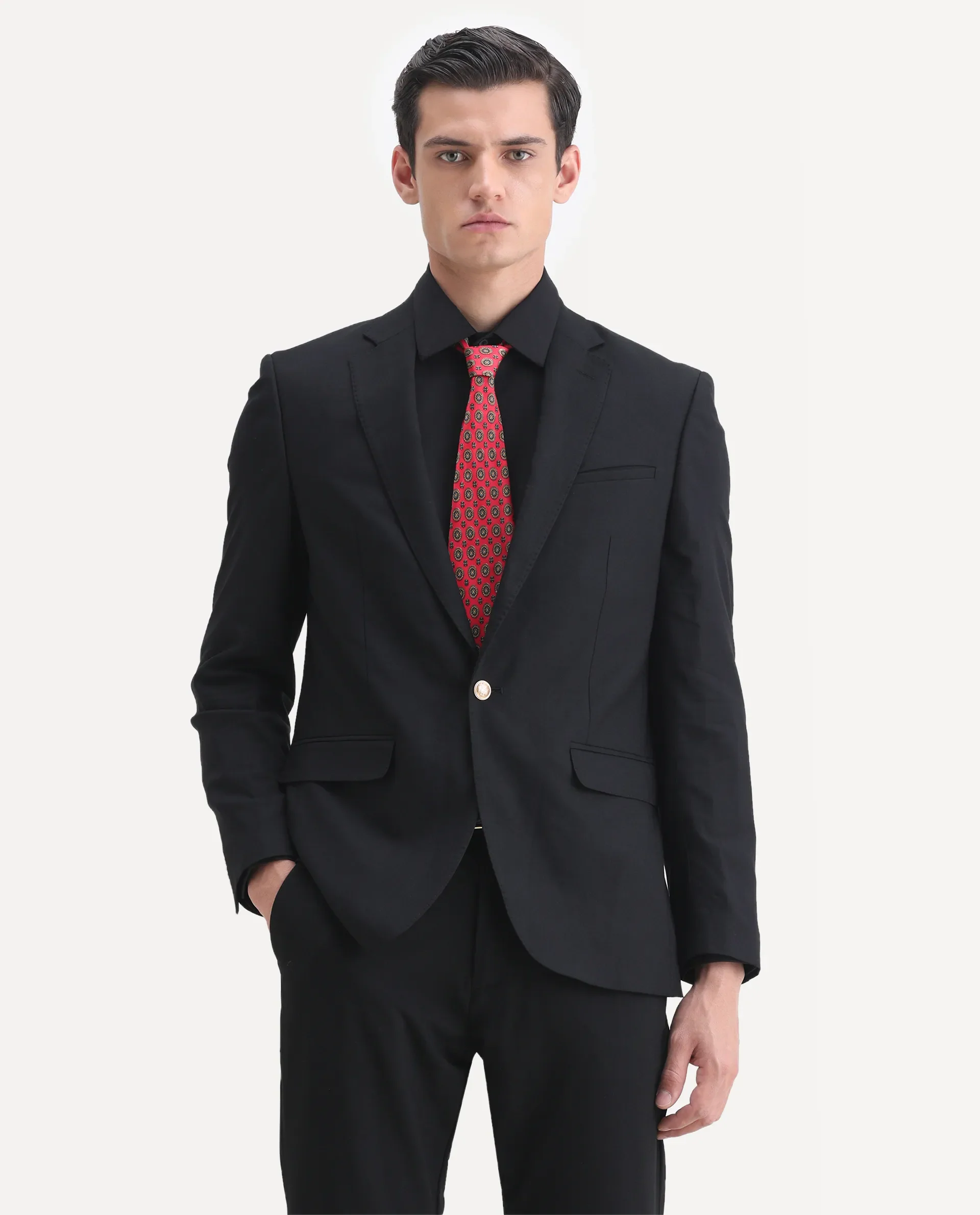 Rare Rabbit Men's Barton Black Polyester Plain Tailored Fit Full Sleeve Lapel Neck Blazer - Image 3