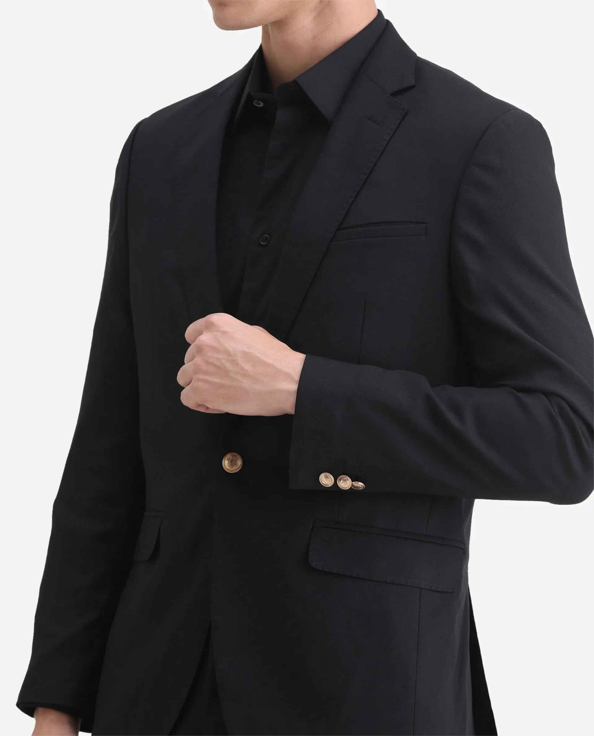 Rare Rabbit Men's Barton Black Polyester Plain Tailored Fit Full Sleeve Lapel Neck Blazer - Image 4