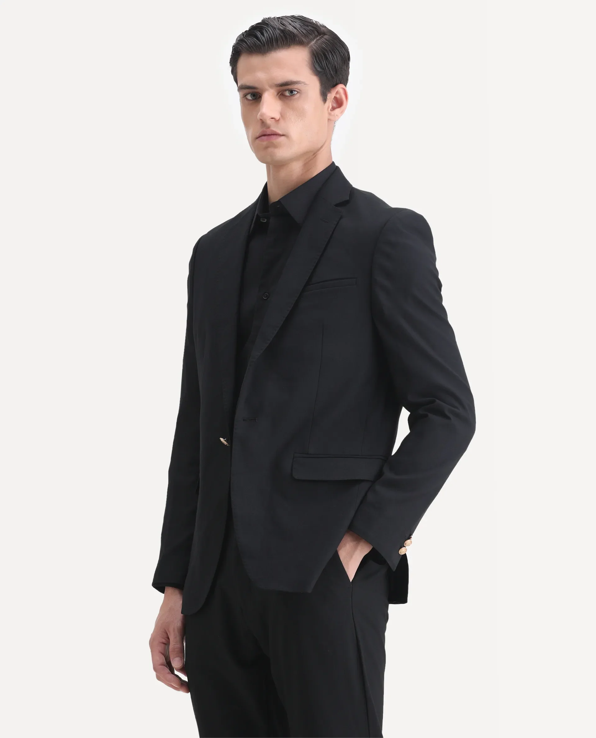 Rare Rabbit Men's Barton Black Polyester Plain Tailored Fit Full Sleeve Lapel Neck Blazer - Image 5