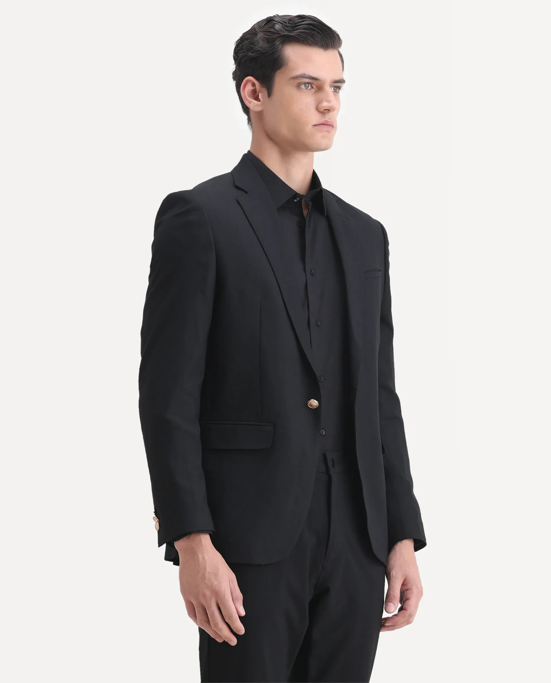 Rare Rabbit Men's Barton Black Polyester Plain Tailored Fit Full Sleeve Lapel Neck Blazer - Image 6