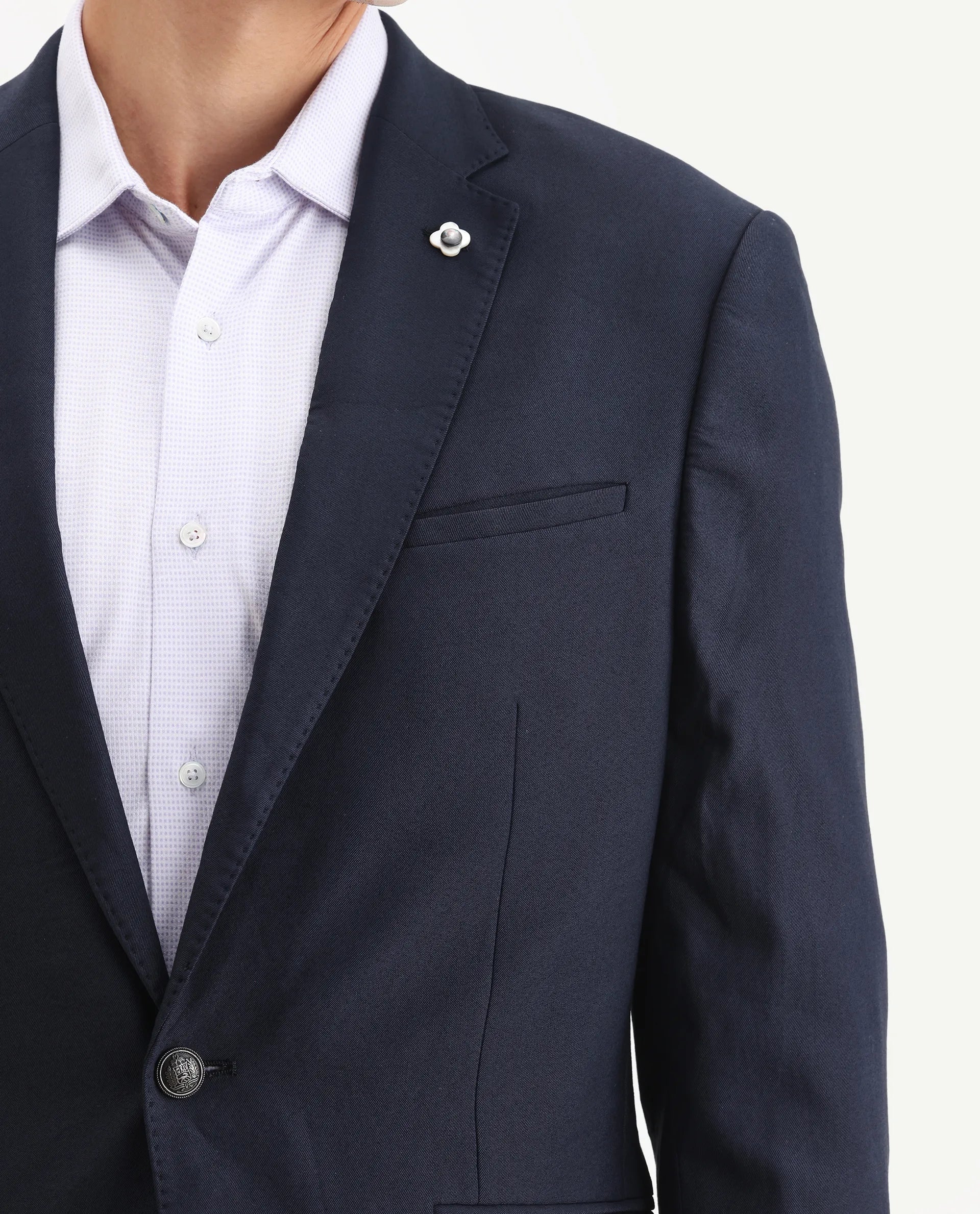 Rare Rabbit Men's Barton Navy Polyester Plain Tailored Fit Full Sleeve Lapel Neck Blazer - Image 3