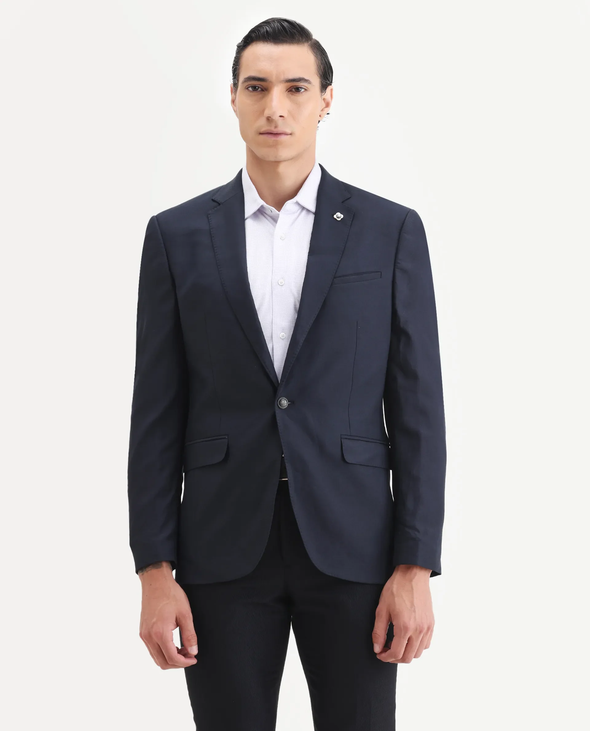 Rare Rabbit Men's Barton Navy Polyester Plain Tailored Fit Full Sleeve Lapel Neck Blazer - Image 5