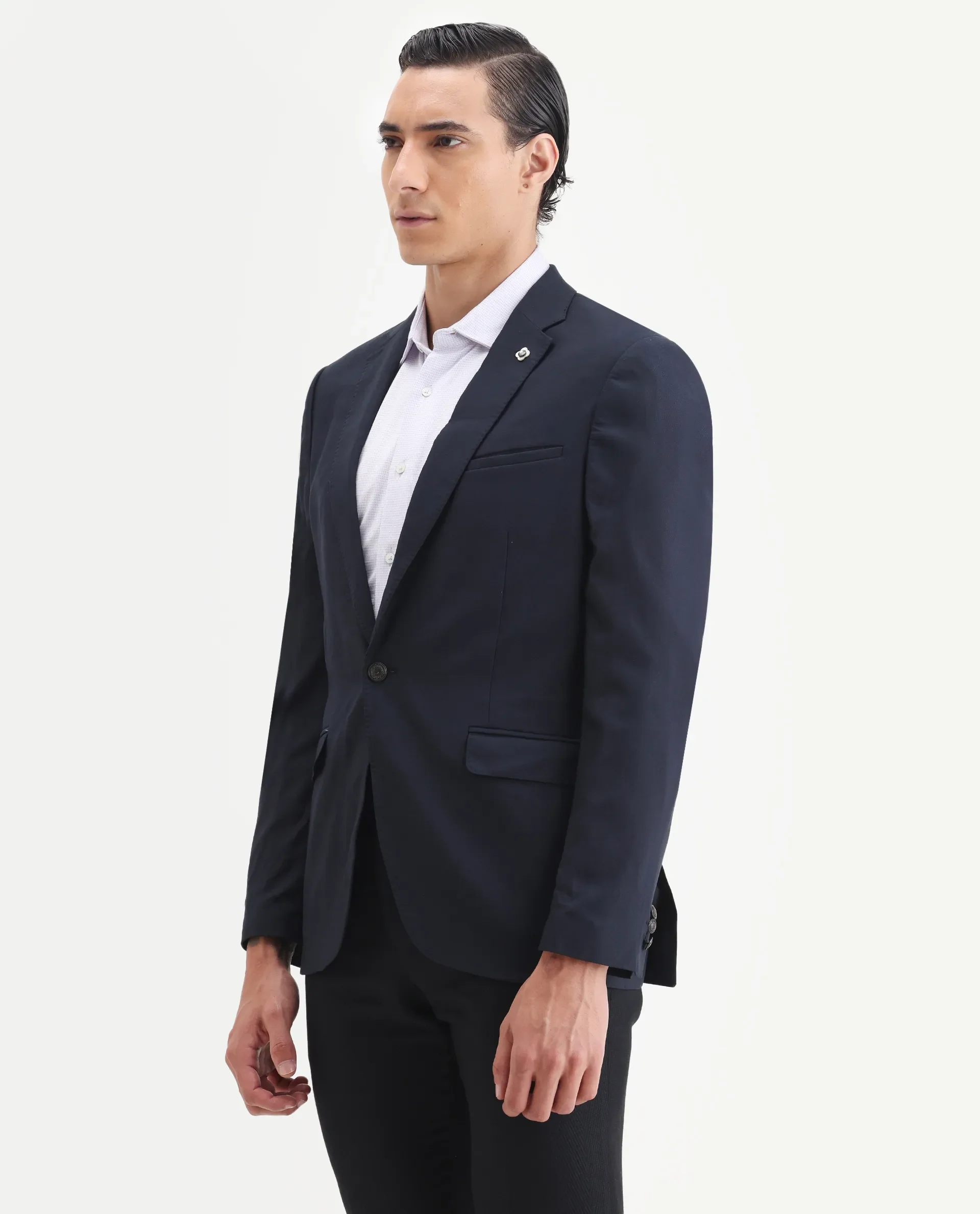 Rare Rabbit Men's Barton Navy Polyester Plain Tailored Fit Full Sleeve Lapel Neck Blazer - Image 6