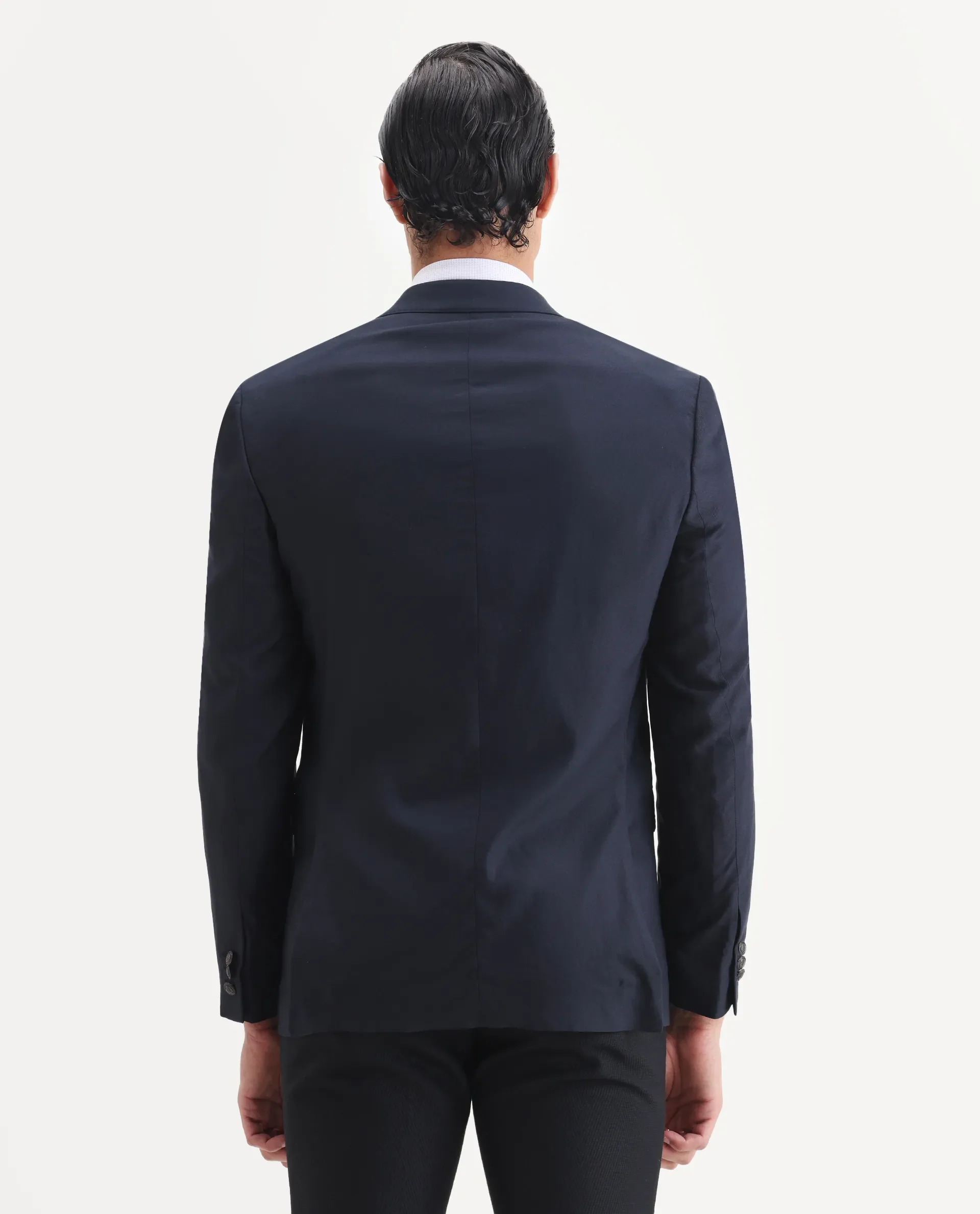 Rare Rabbit Men's Barton Navy Polyester Plain Tailored Fit Full Sleeve Lapel Neck Blazer - Image 7