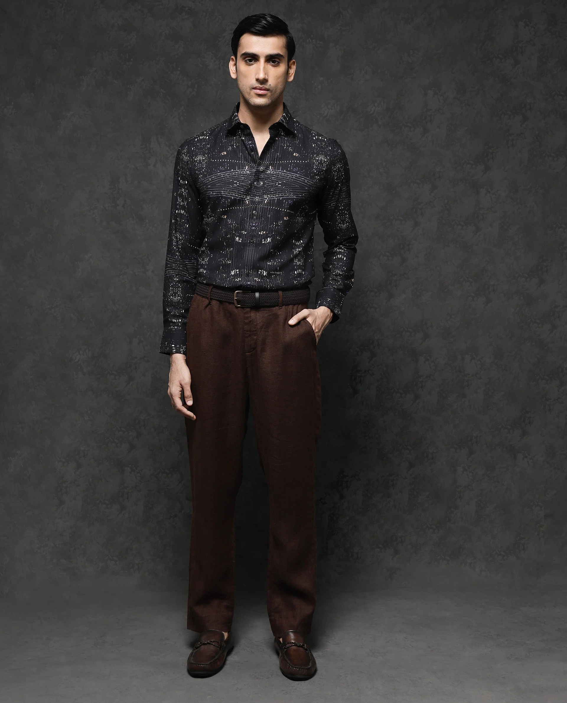 Rare Rabbit Men's Basco Black Viscose Abstract Print Regular Fit Full Sleeve Collared Shirt - Image 2