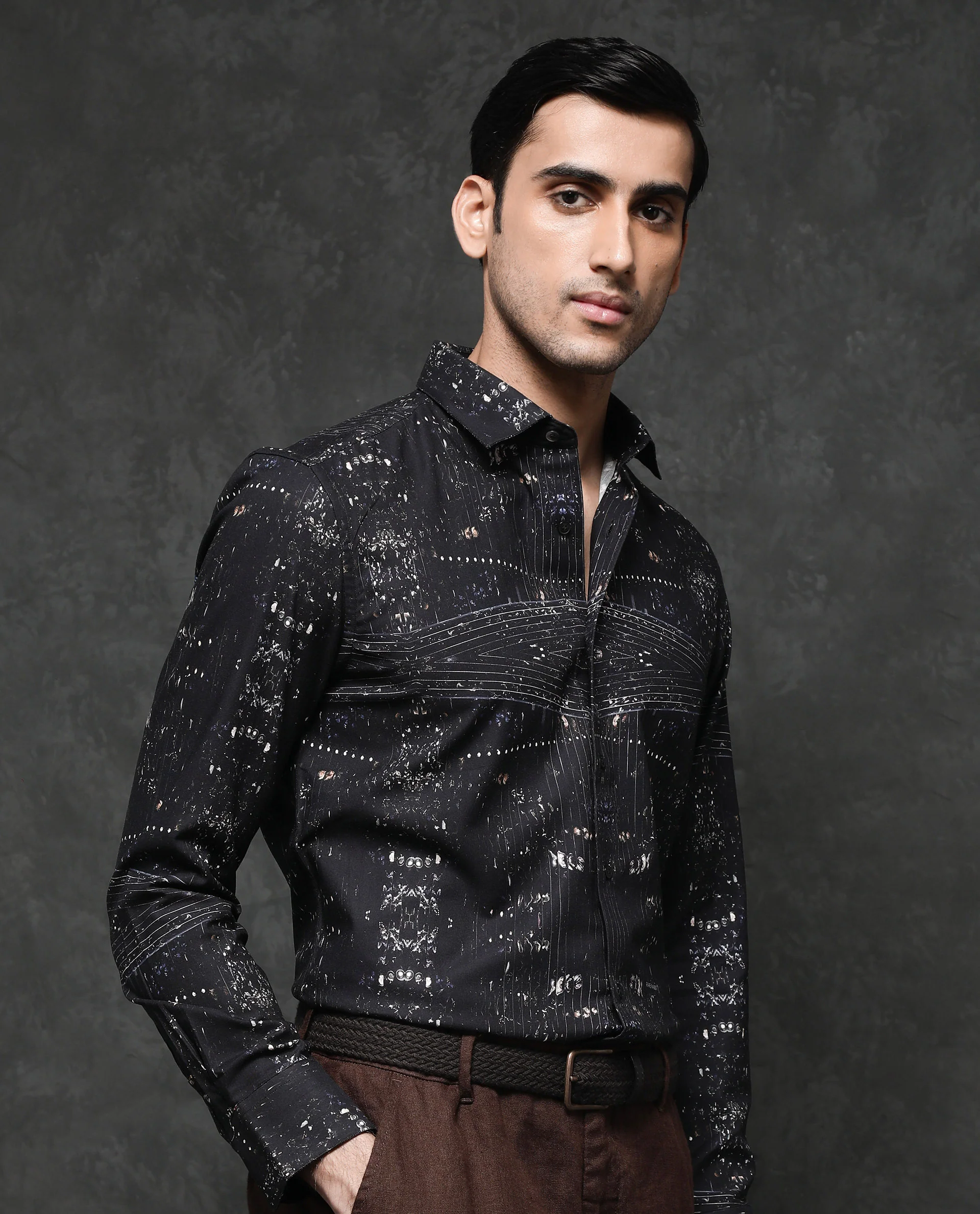 Rare Rabbit Men's Basco Black Viscose Abstract Print Regular Fit Full Sleeve Collared Shirt - Image 7