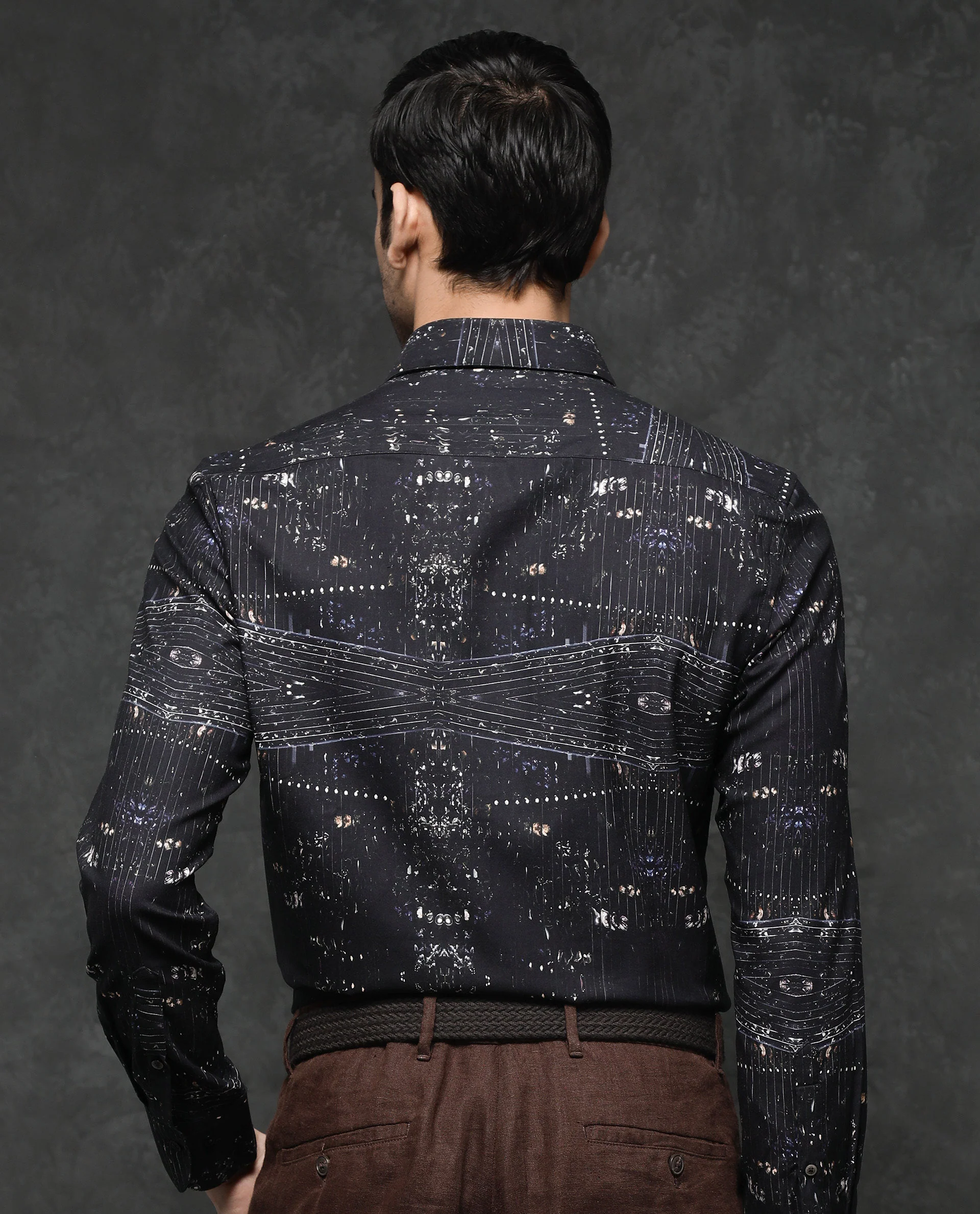 Rare Rabbit Men's Basco Black Viscose Abstract Print Regular Fit Full Sleeve Collared Shirt - Image 8