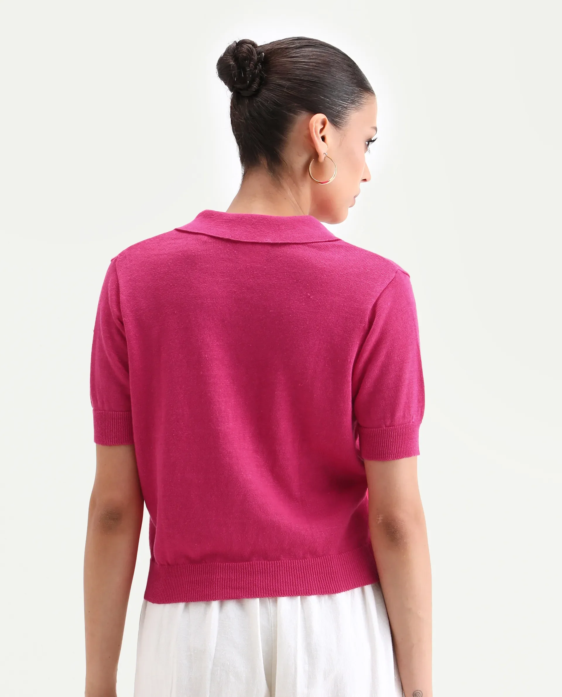 Rareism Women's Basel Flouroscent Pink Cotton Blend Polo Neck Plain Regular Fit Polo - Image 7