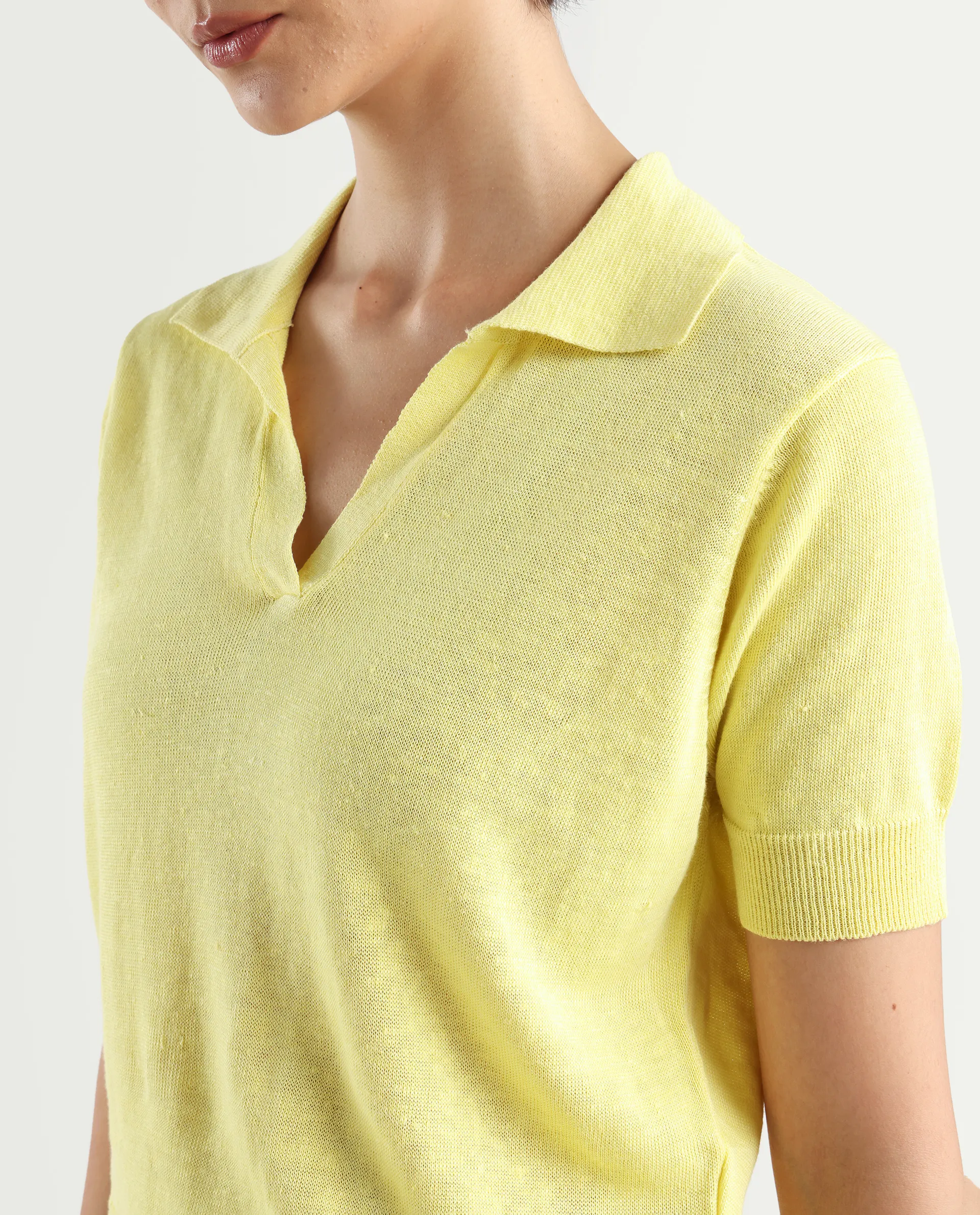 Rareism Women's Basel Yellow Cotton Linen Polo Neck Plain Regular Fit Polo - Image 4