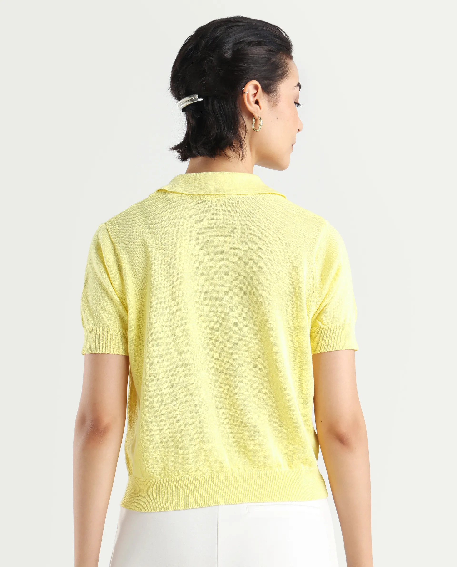 Rareism Women's Basel Yellow Cotton Linen Polo Neck Plain Regular Fit Polo - Image 7