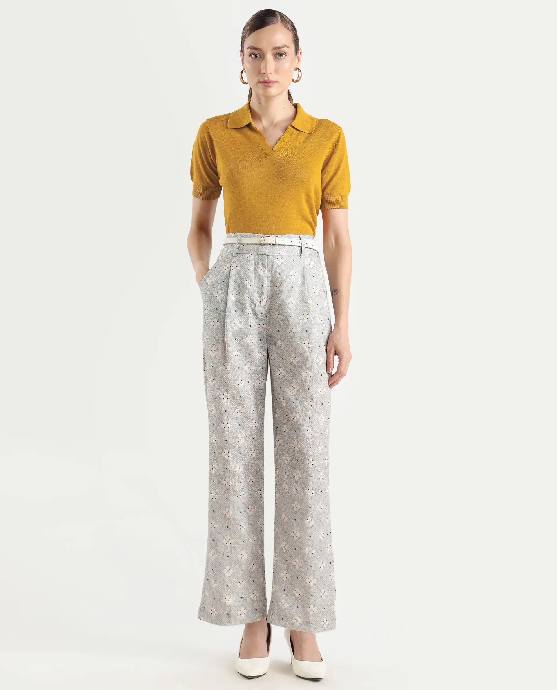 Rareism Women's Basel Yellow Cotton Linen Polo Neck Plain Regular Fit Polo - Image 2