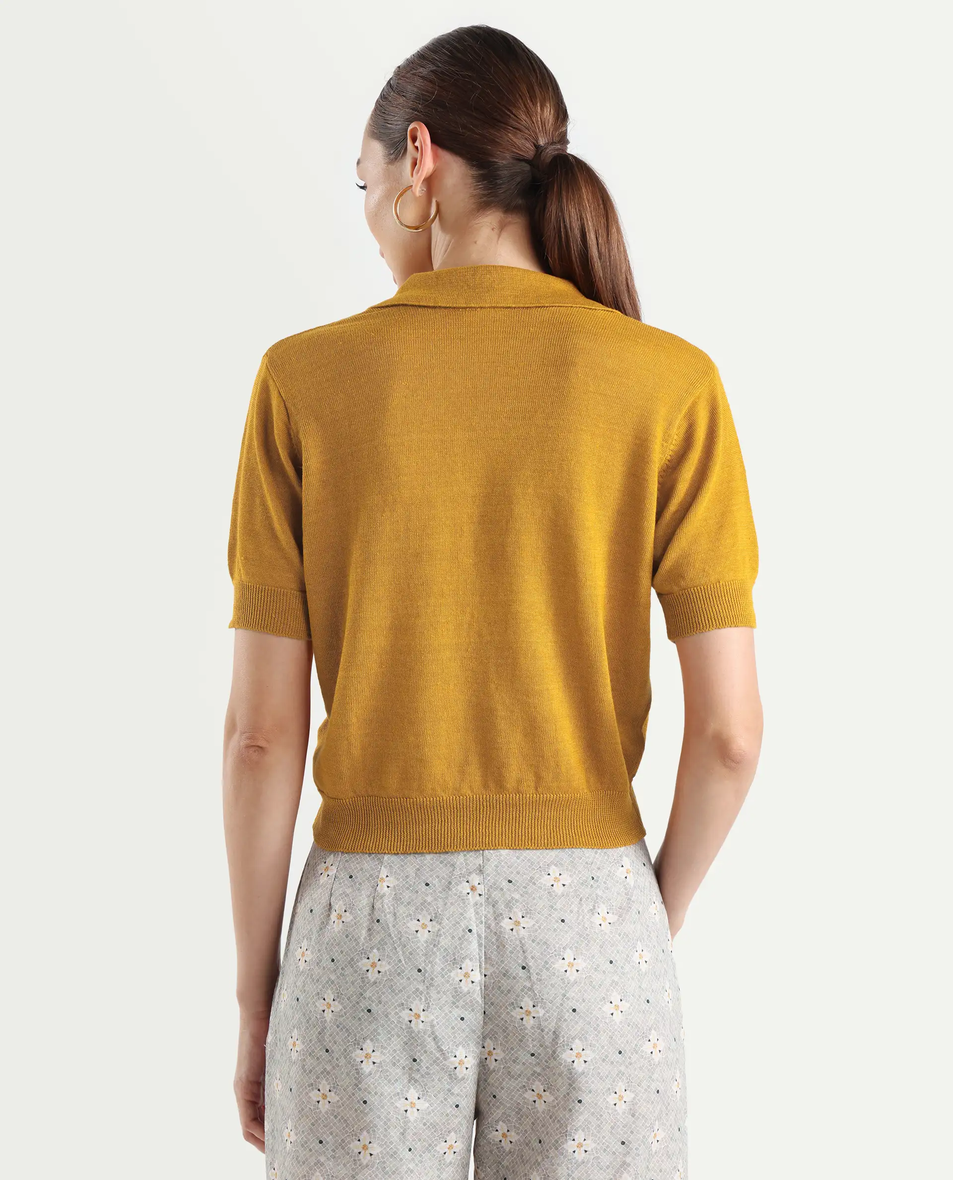 Rareism Women's Basel Yellow Cotton Linen Polo Neck Plain Regular Fit Polo - Image 8