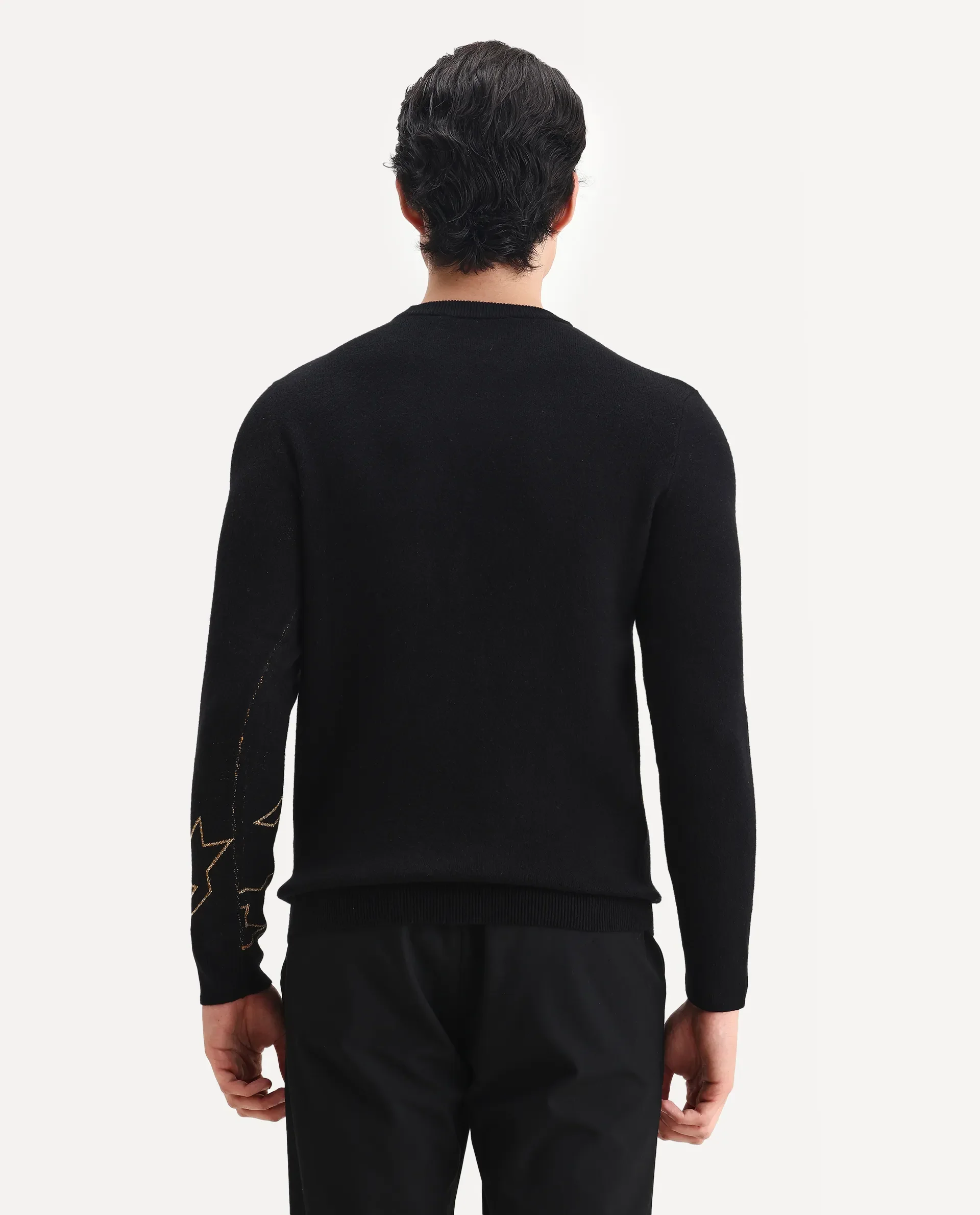 Rare Rabbit Men's Baset Black Polyester Jacquard Regular Fit Full Sleeve Crew Neck Sweater - Image 7
